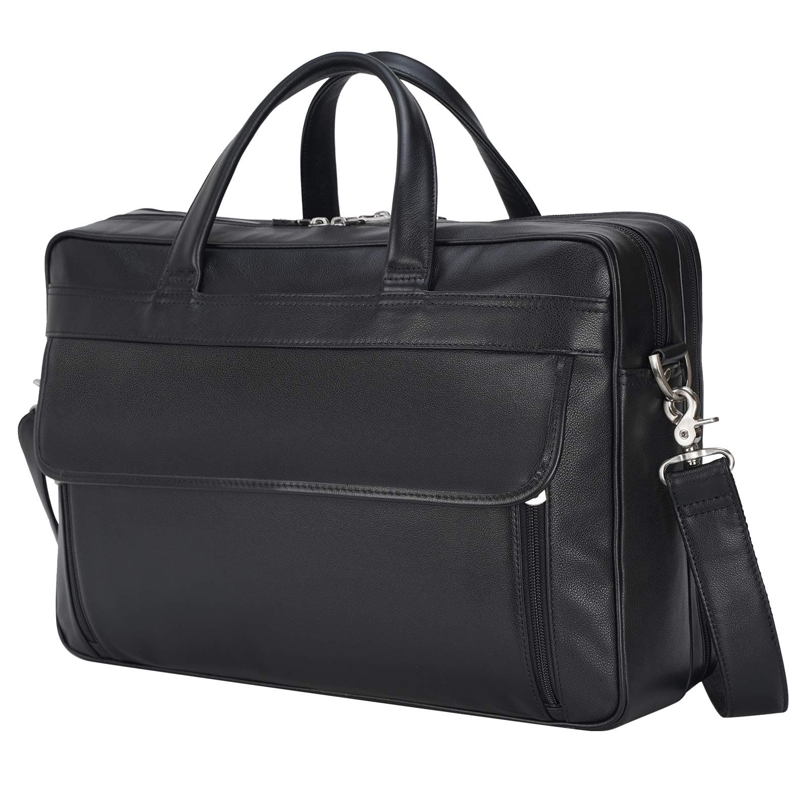Men's Durable Real Cowhide Leather Large 17 Inch Laptop Briefcase Messenger Business Bag Tote Black