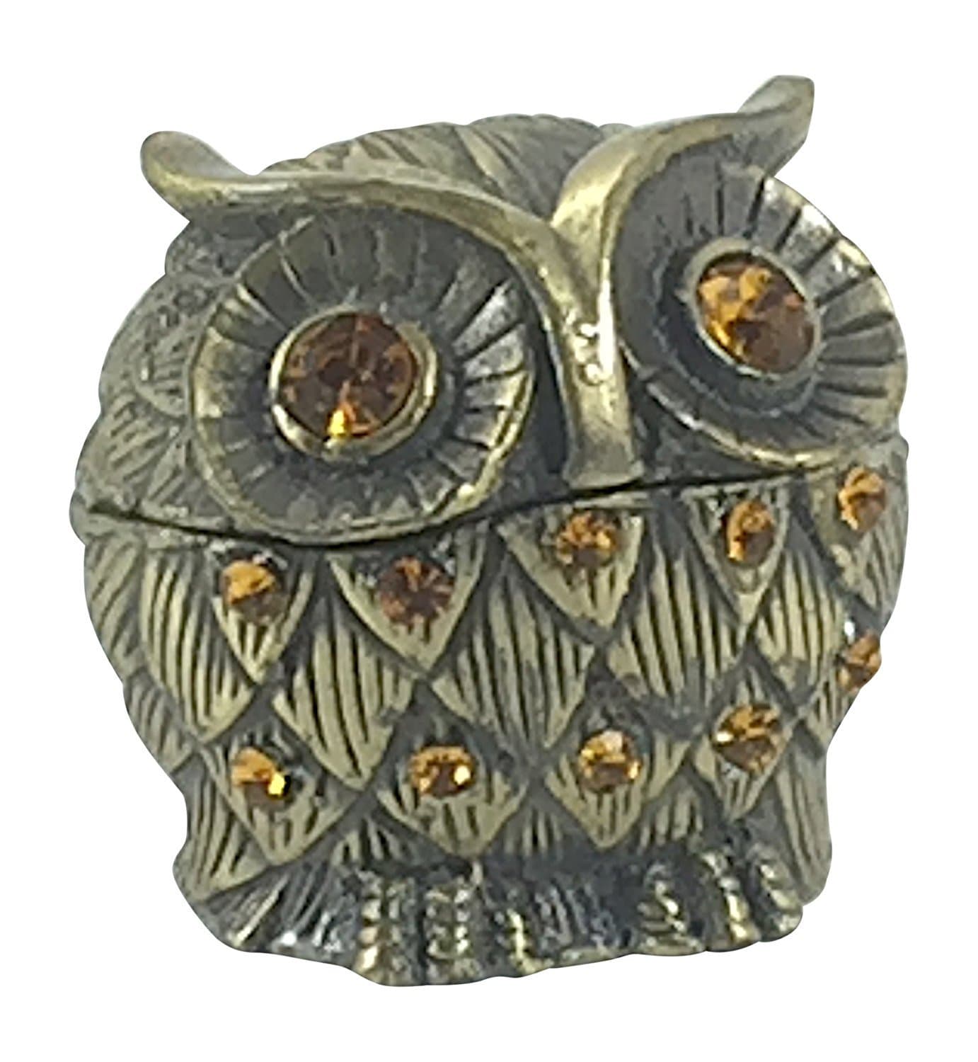 Mini Owl Trinket Box with Amber Crystals 1.25" Tall