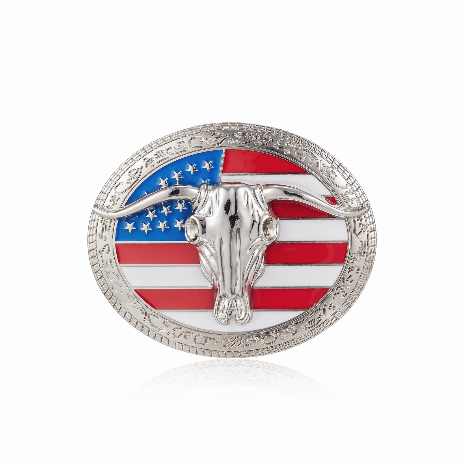 QUKE American Western Cowboy USA Flag Rodeo Long Horn Bull Belt Buckle