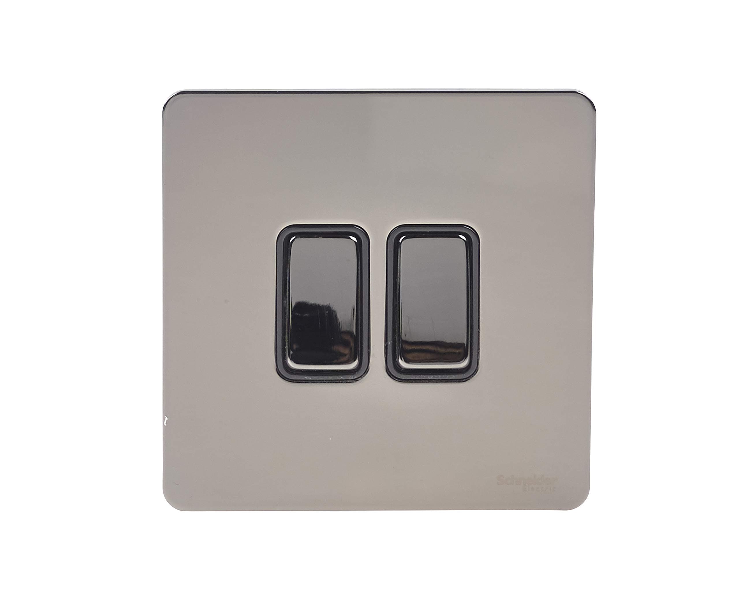 Ultimate Screwless Flat Plate - Double Rocker 2 Way Light Switch, Single Pole, 16AX, GU1422BBN, Black Nickel with Black Insert