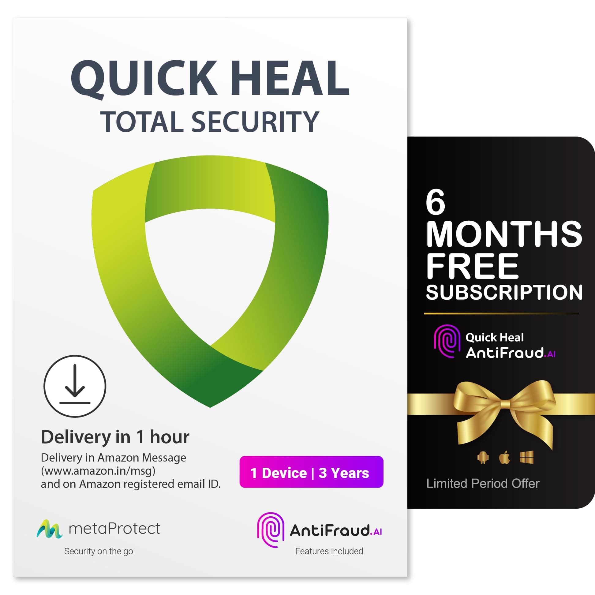 Quick Heal Total Security | Windows PC/Laptop | 1 User, 3 Year | Dark Web Monitoring & Parental Control | Banking Protection | Email Delivery in 1hr | + 6 month AntiFraud.AI for IOS/Android