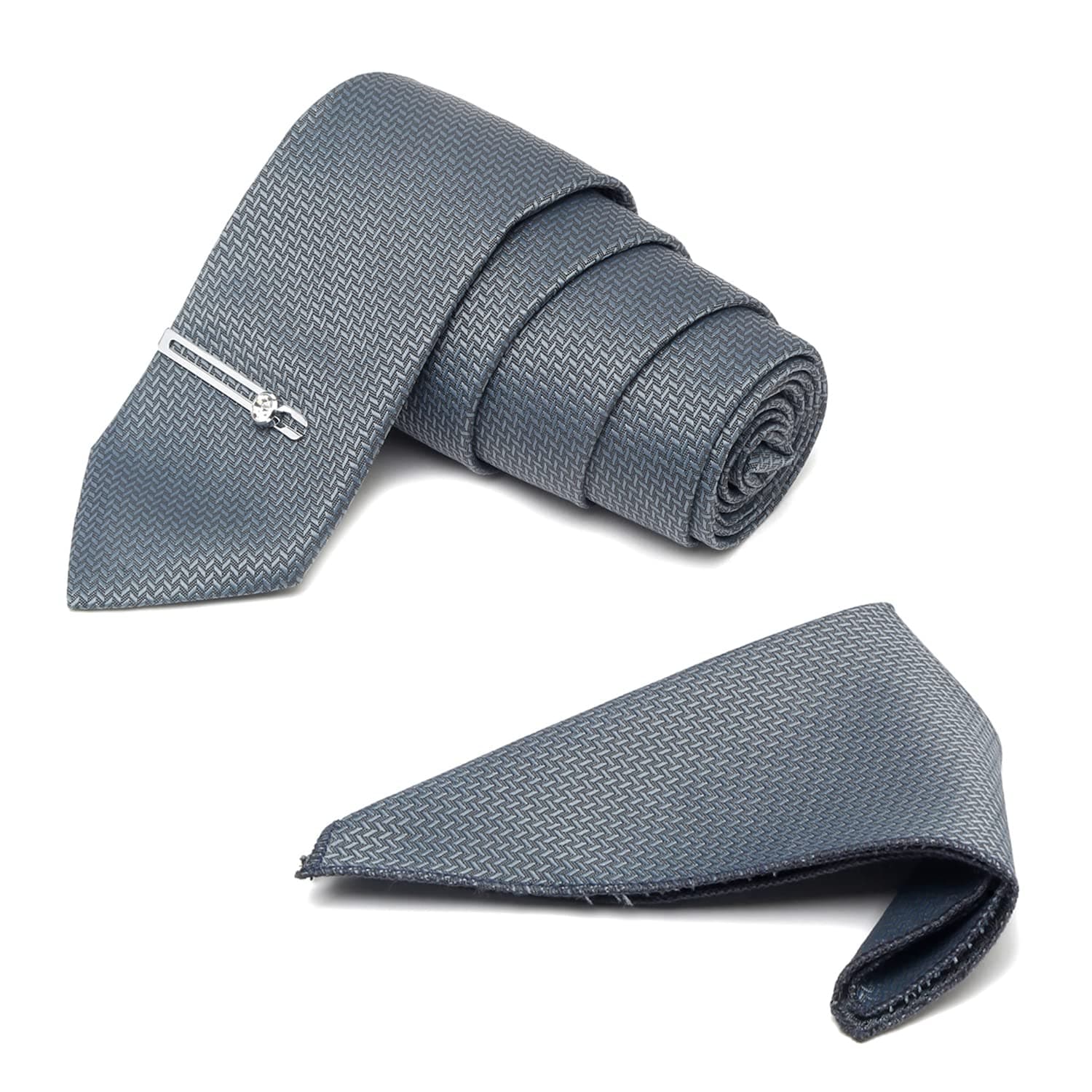 Mens Woven Premium Silk Necktie Suit Accessories Set With Pocket Square And Chrome Tie Pin (TE-CP)