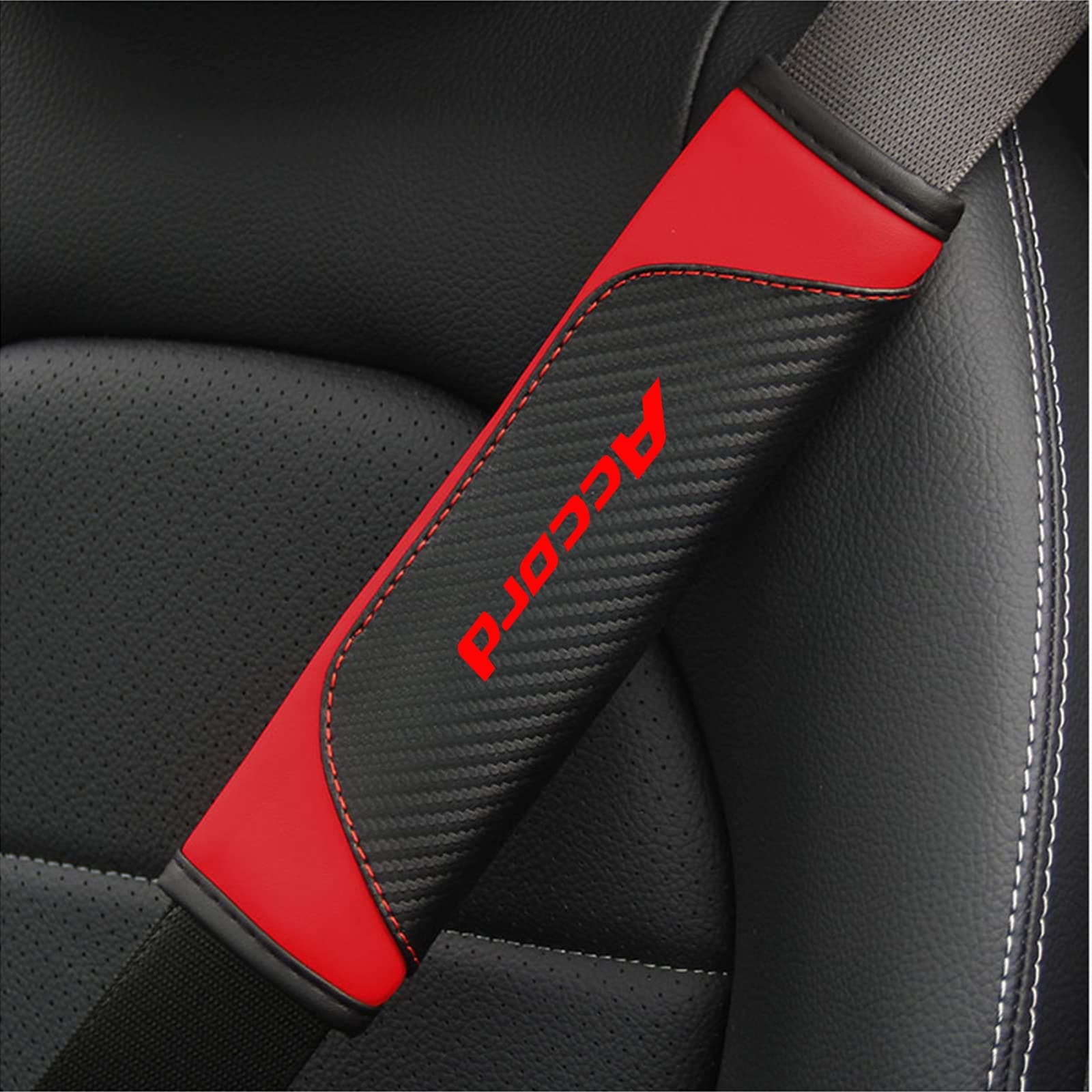 2Pcs Seat Belt Covers Shoulder Pads for Hecotrax Accord Carbon Fiber Leather Car Seat Belt Pads Safety Belt Cover Pad（Red）