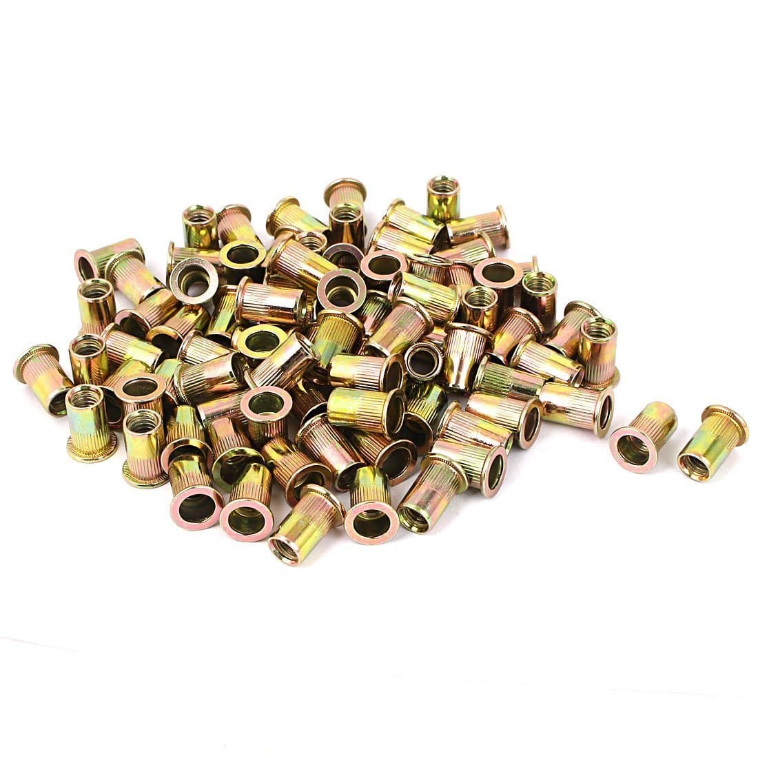 5/16"-18 Flat Head Rivet Nut Insert Nutsert Gold Tone 100pcs