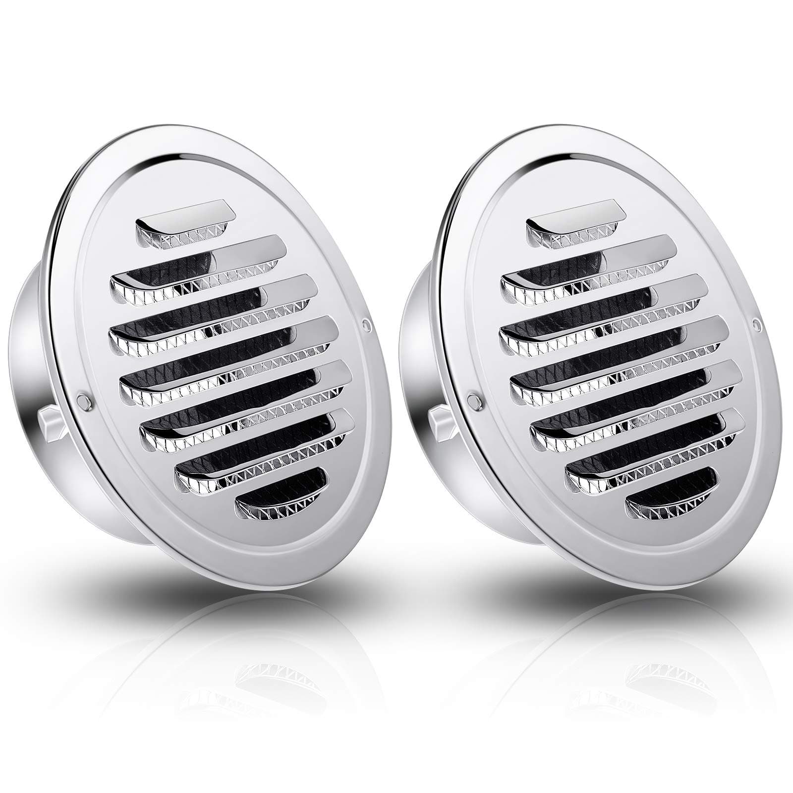 Hohean 2 Pcs 4 Inch Stainless Steel Air Outlet Vents Round Louver Grille Cover Wall Air Soffit Vents Flat Ducting Air Ventilation Outlet Hood with Screen Mesh for Wall Ceiling