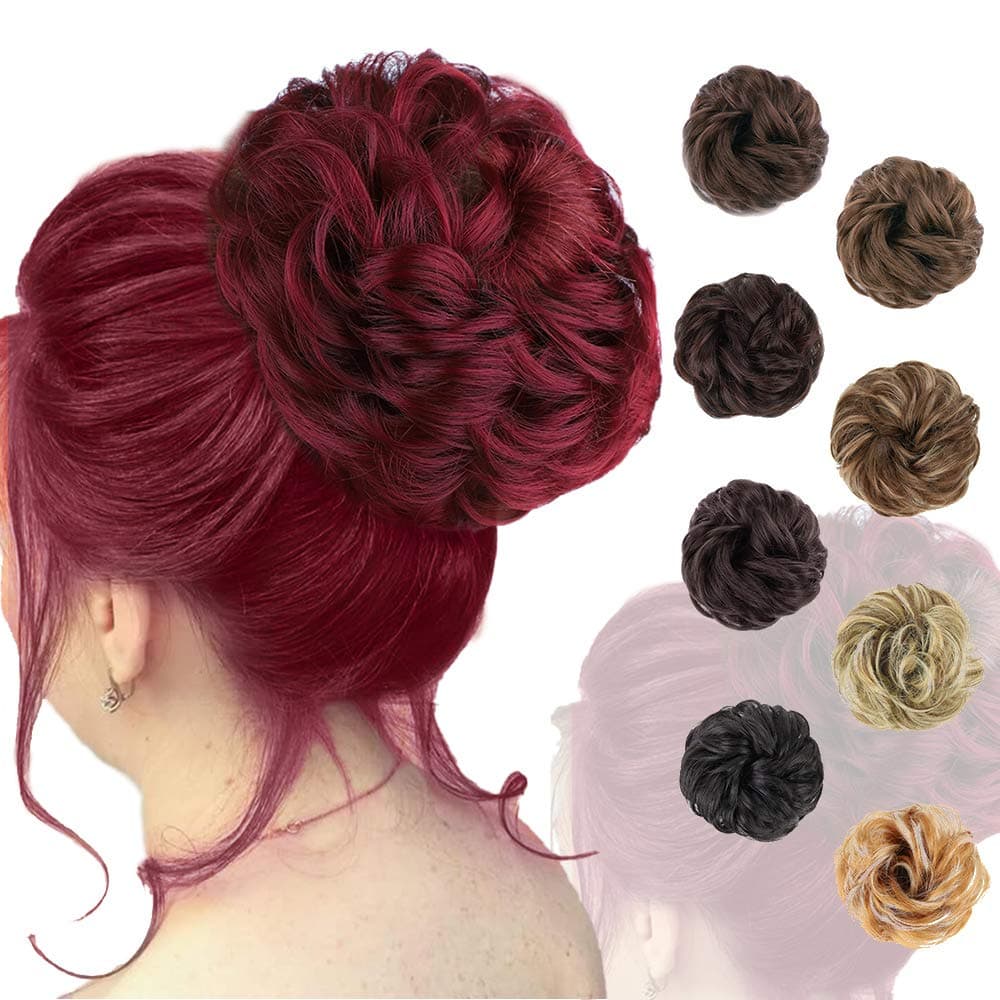 AISI QUEENS Messy Bun Hair Piece Tousled Updo Hair Bun Curly Wavy Ponytail Extensions Hairpieces Hair Scrunchies for Women Girls with Wedding or Daily wea(BUG)