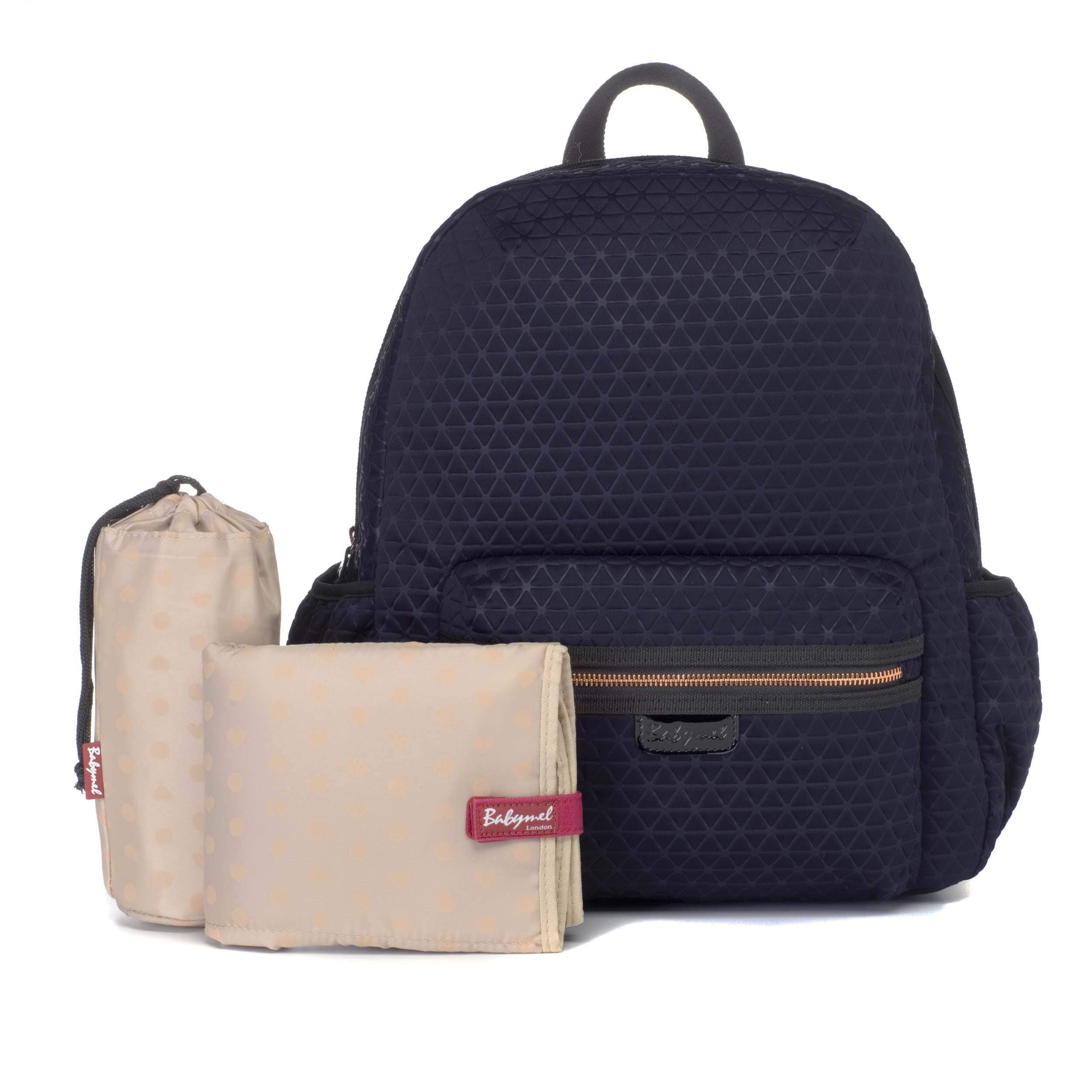 Luna Ultra Lite Navy Scuba Diaper Travel Backpack by Babymel | Large Capacity, Water Resistant, Modern Style, Multi-Functional and Durable Baby Bag with Changing Pad and Integrated Stroller Straps