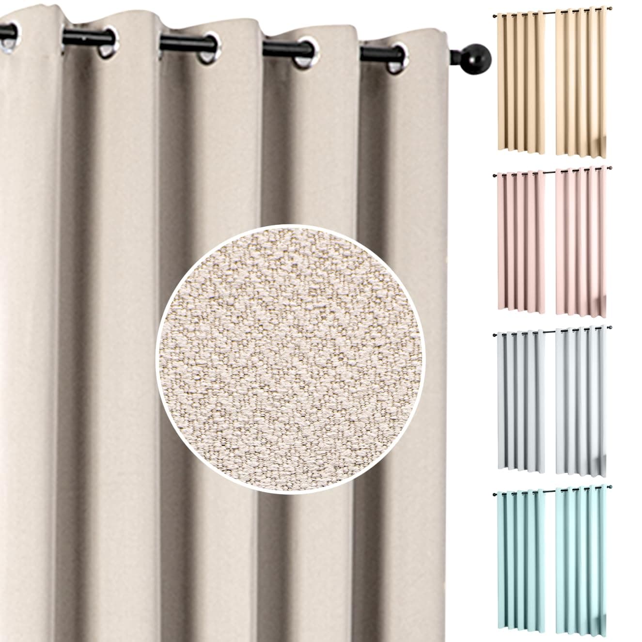 umlout Semi Blackout Thermal Curtains Genoa Ring Top Eyelet Natural 90"x54", Herringbone Design, Energy Saving For Bedroom & Living Room