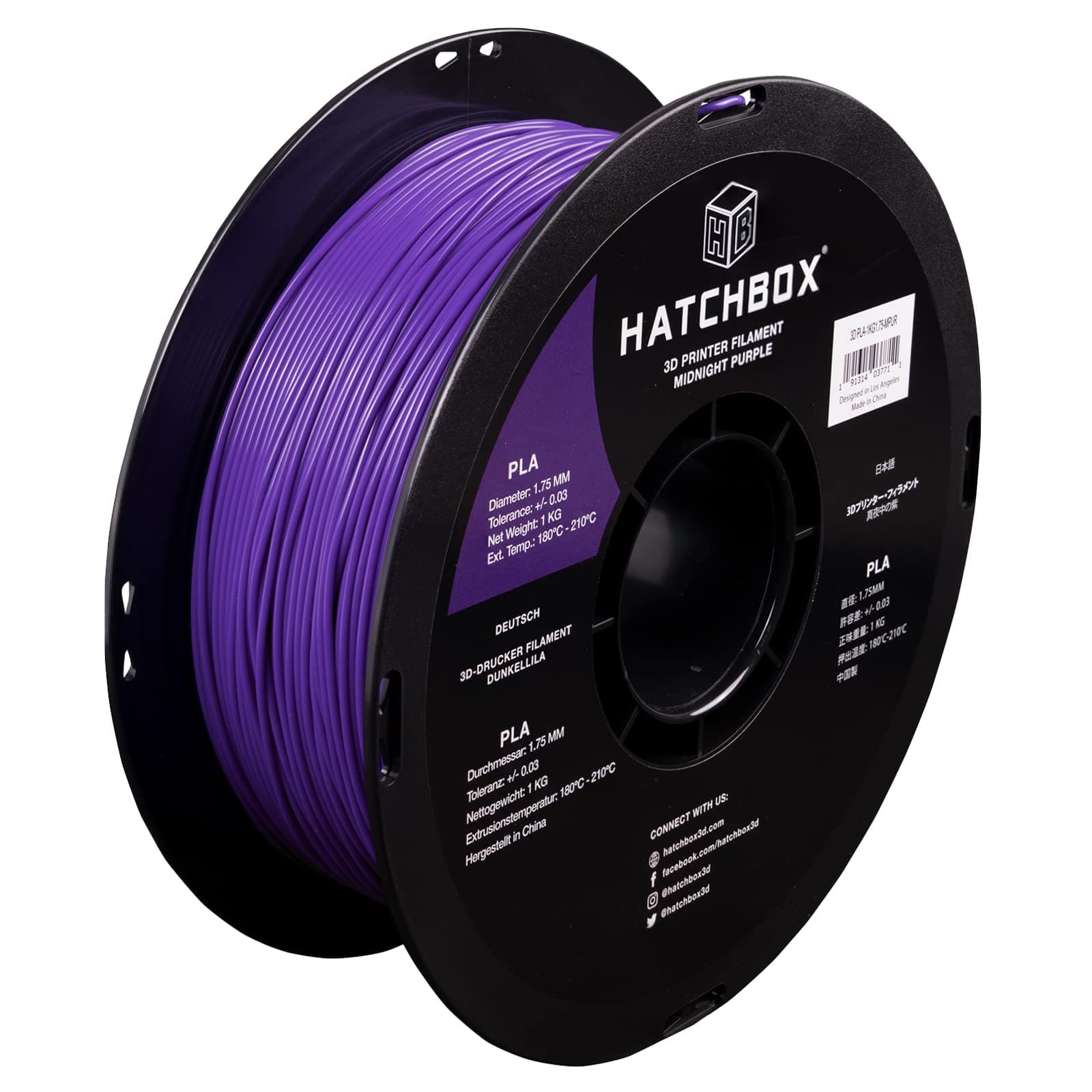 HATCHBOX 1.75mm Midnight Purple PLA 3D Printer Filament, 1 KG Spool, Dimensional Accuracy +/- 0.03 mm, 3D Printing Filament