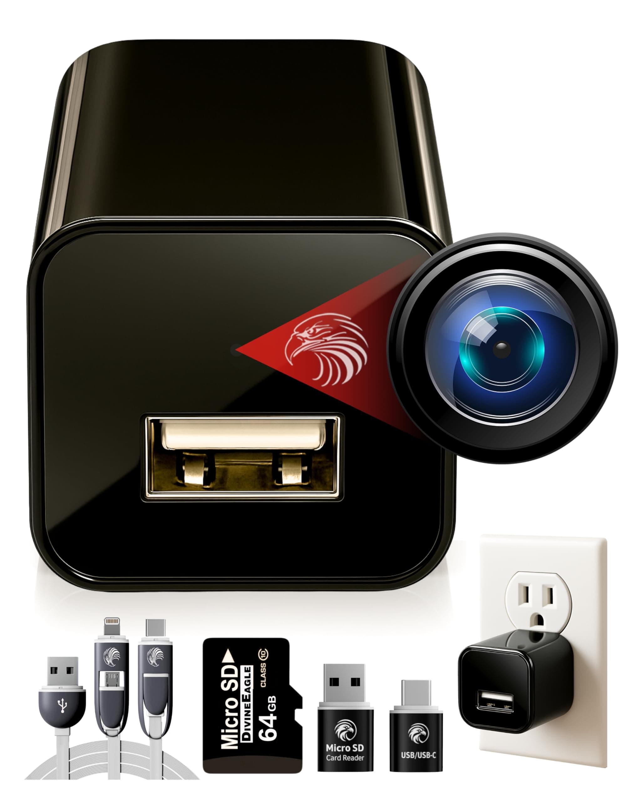 1080p Dome Cam, Motion Detection, microSD Slot, Easy Setup, App-Free, No Live View-Data Protected, Video-Only - Plug-in Premium Reliable Pet Camera for Pet Nanny Use, with 64GB Card