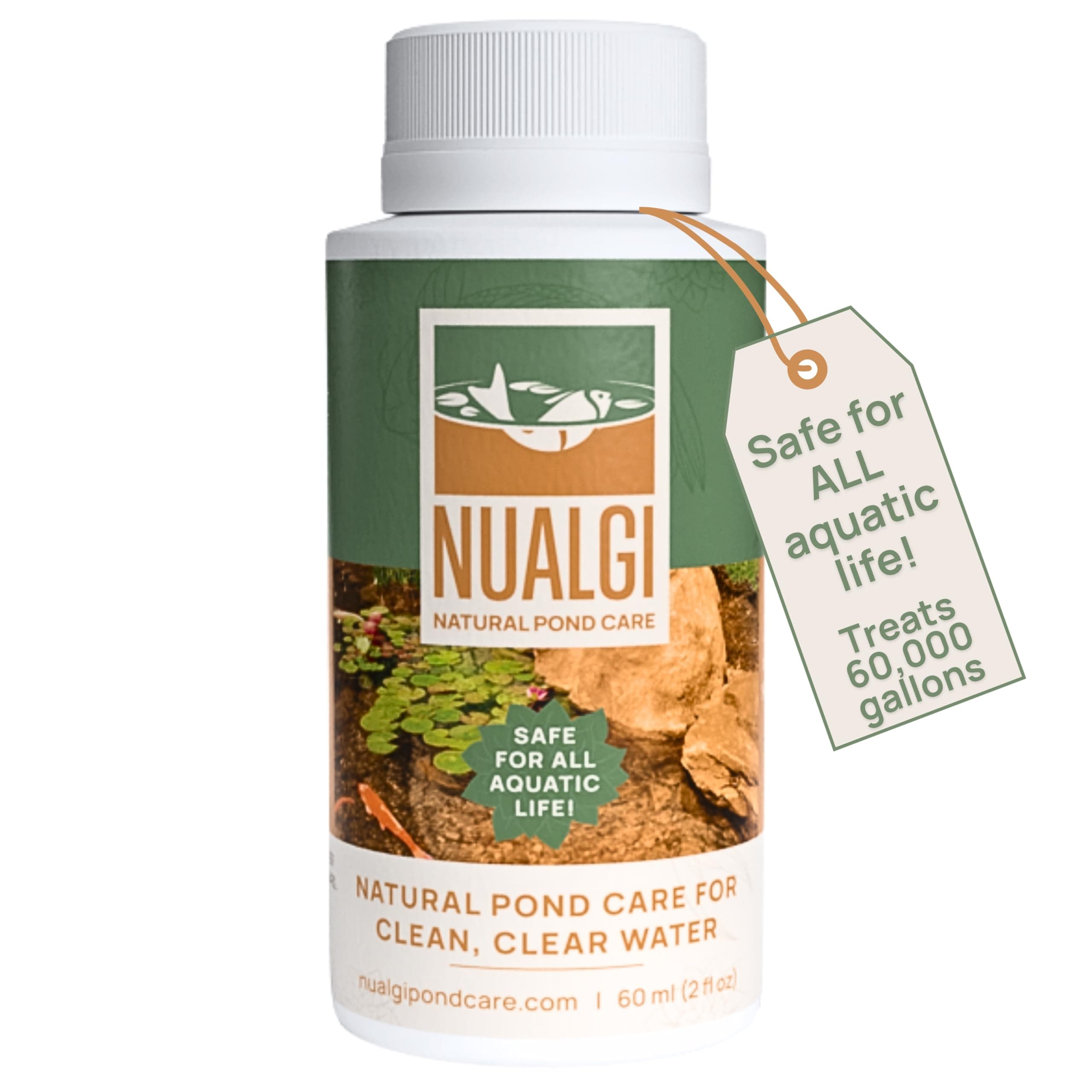 Natural Pond Cleaner, 60ml, Clarifier for Fish Ponds, Safe for All Aquatic Life Including Koi, Pond Water Clarifier Treats Up to 60,000 Gallons