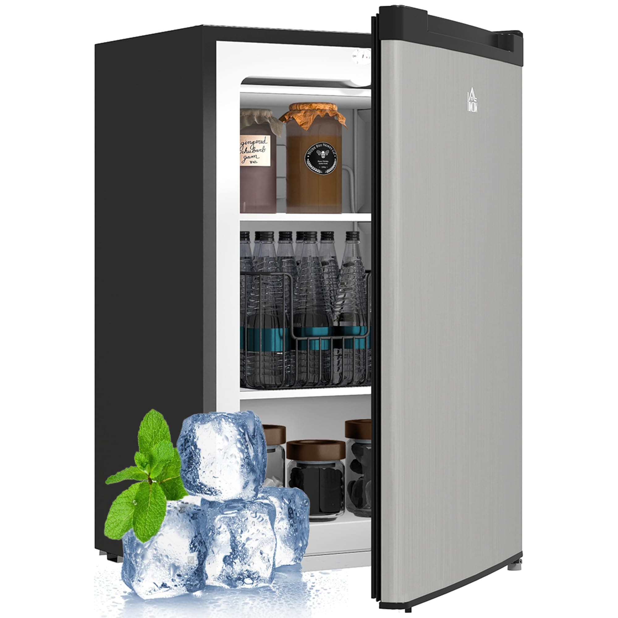 HOMCOM Mini Freezer Countertop, 3 Cu.Ft Compact Upright Freezer with 3 Shelves, Reversible Door for Home, Dorm, Apartment and Office, Silver