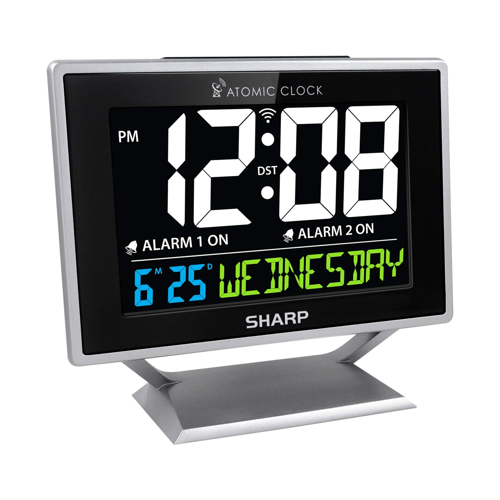 Atomic Desktop Clock with Color Display - Atomic Accuracy - Easy to Read Screen with Calendar & Day of Week Time/Date Display - Auto Set Digital Dual Alarm Clock - Perfect for Nightstand or Desk