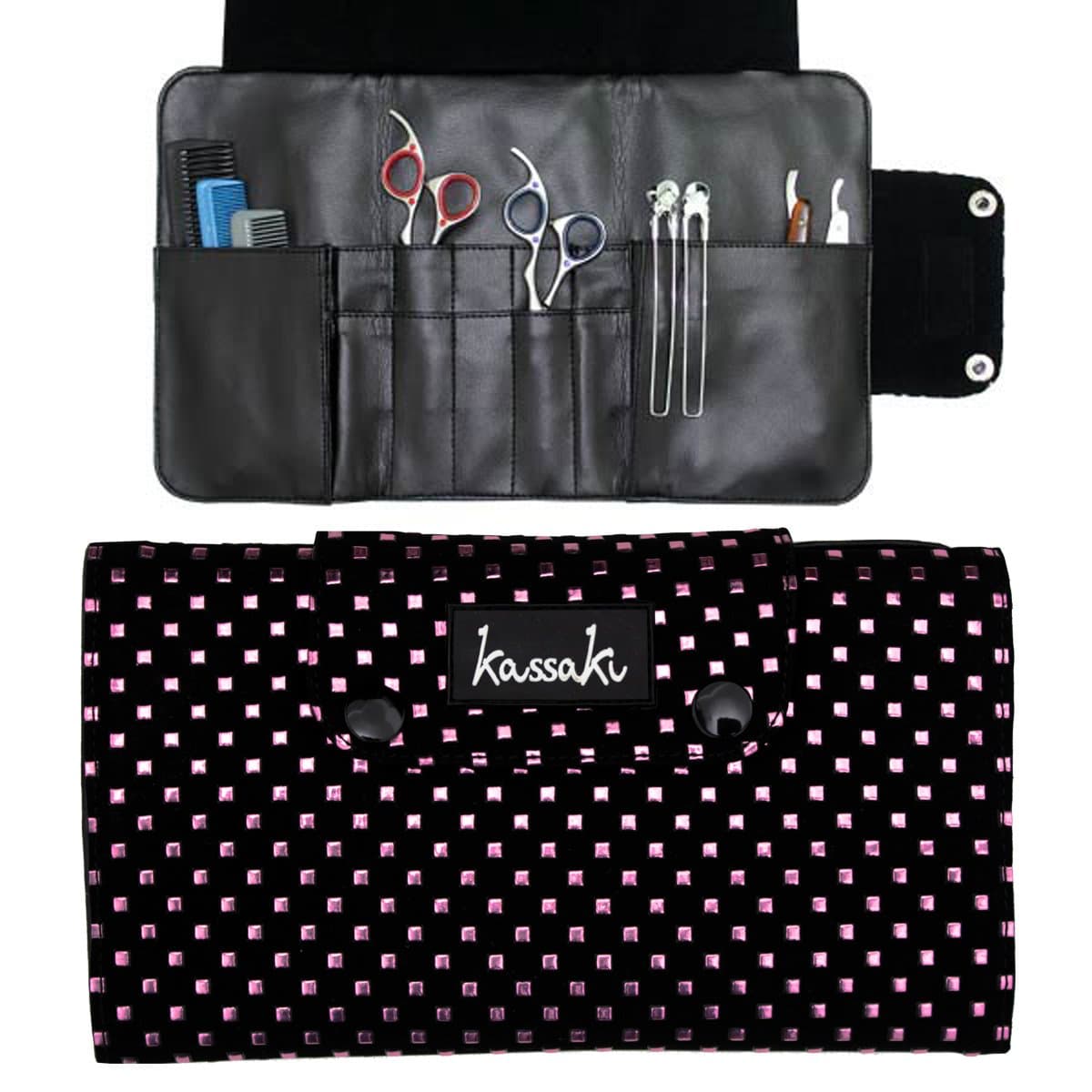 Kassaki Hairstylist Scissor Case Student Shears Storage Wallet in Pink Square