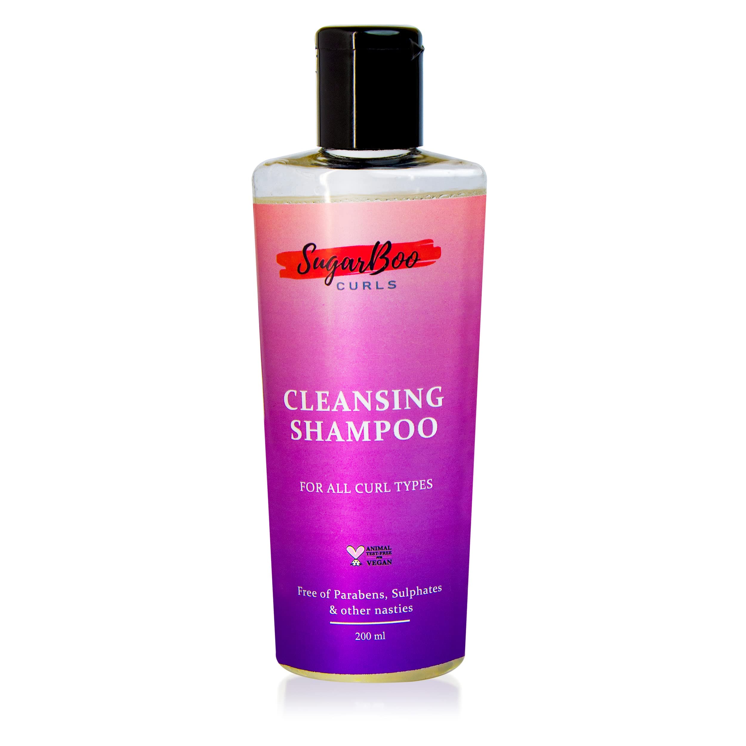 SugarBooCurls Cleansing Shampoo (200ml) for Dry, Frizzy, Wavy, Curly Hair. Vegan & CG Friendly. No Parabens, Sulphates & Other Nasties.