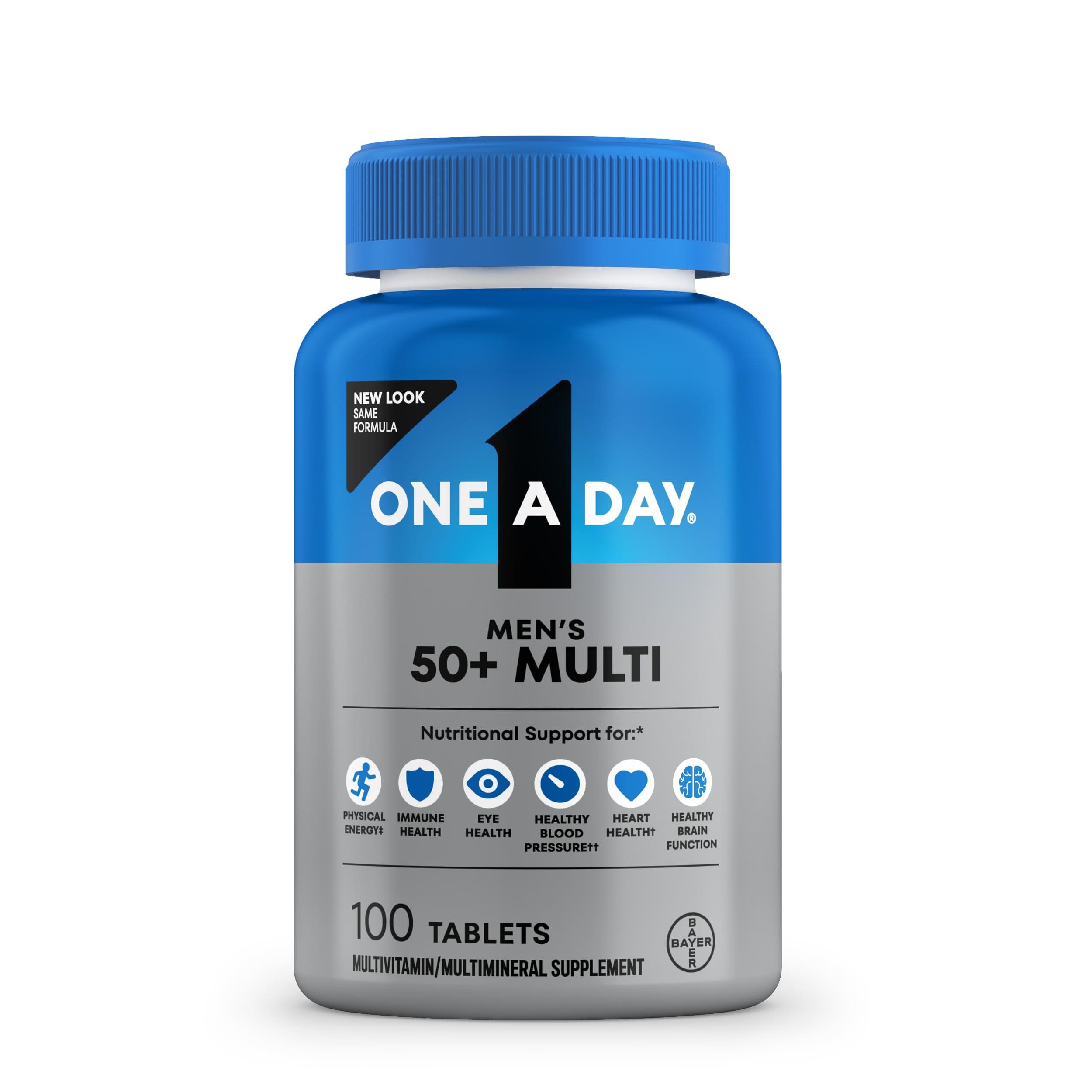 One A Day Men’s 50+ Multivitamins, Supplement with A, C, D, E and Zinc for Immune Health*, Calcium & More, 100 Tablets
