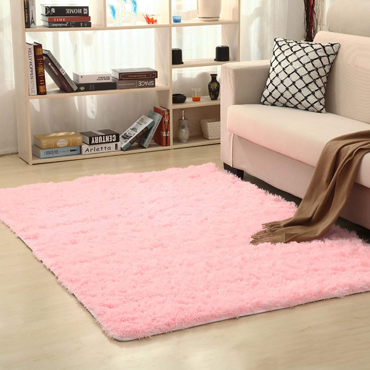 Picturesque Square Shaggy Fluffy Area Rug Living Room Carpet