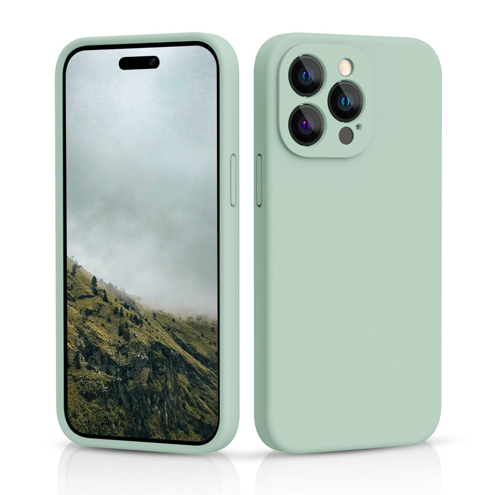 CALOOP Slim-Fit for iPhone 14 Pro Case,Skin Soft Liquid Silicone,Sturdy Hard Frame Shockproof Cover with Anti-Scratch Microfiber Lining,Full Protection for Screen and Lens, 6.1 inch Lens(Mint Green)