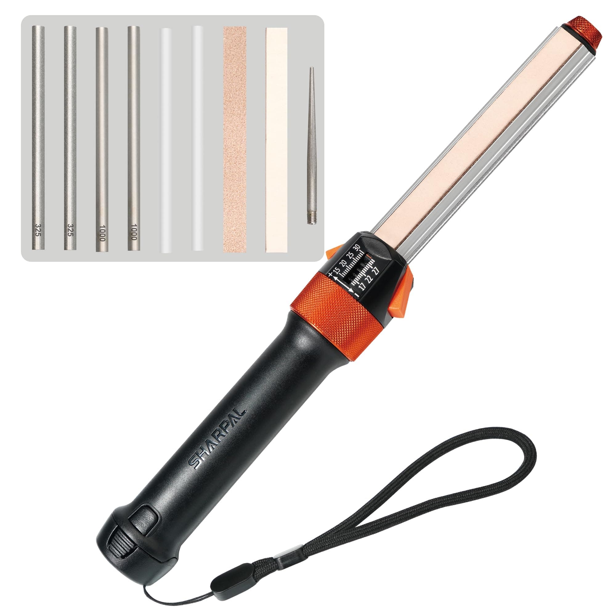 210N TRANSFOROD 11-In-1 Adjustable Angle Guided Field Knife Sharpener with Monocrystalline Diamond & Ceramic Rods, Tapered Rod & Leather Strops, Portable Sharpening Tool for Hunting & Outdoors