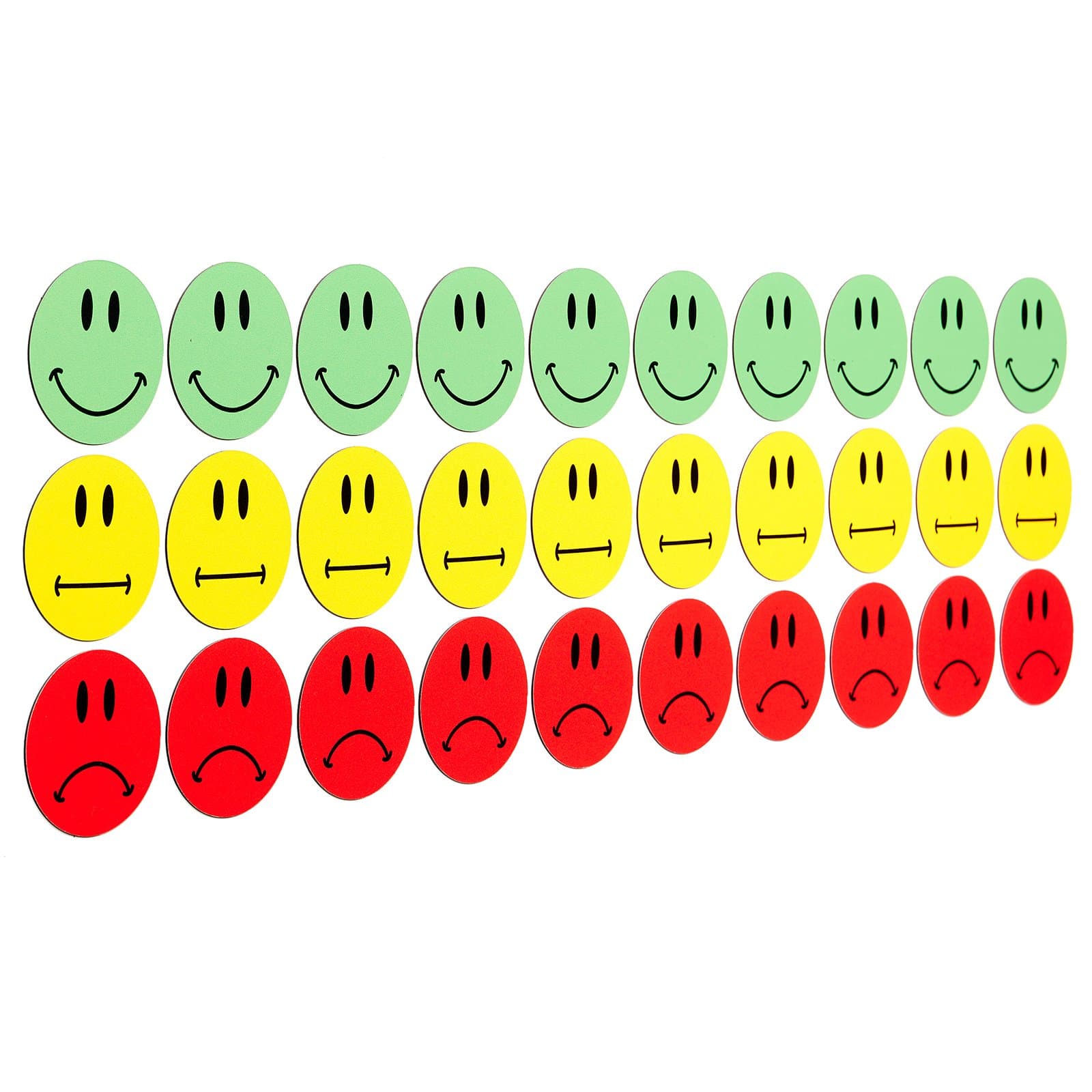 30 Colourful Smiley Face Magnets (10 Red 10 Green Smiling Smiley/Smiley Yellow Neutral/Sad Smiley)/Ø 2 cm/for Presentations Training, Project Work Teaching.
