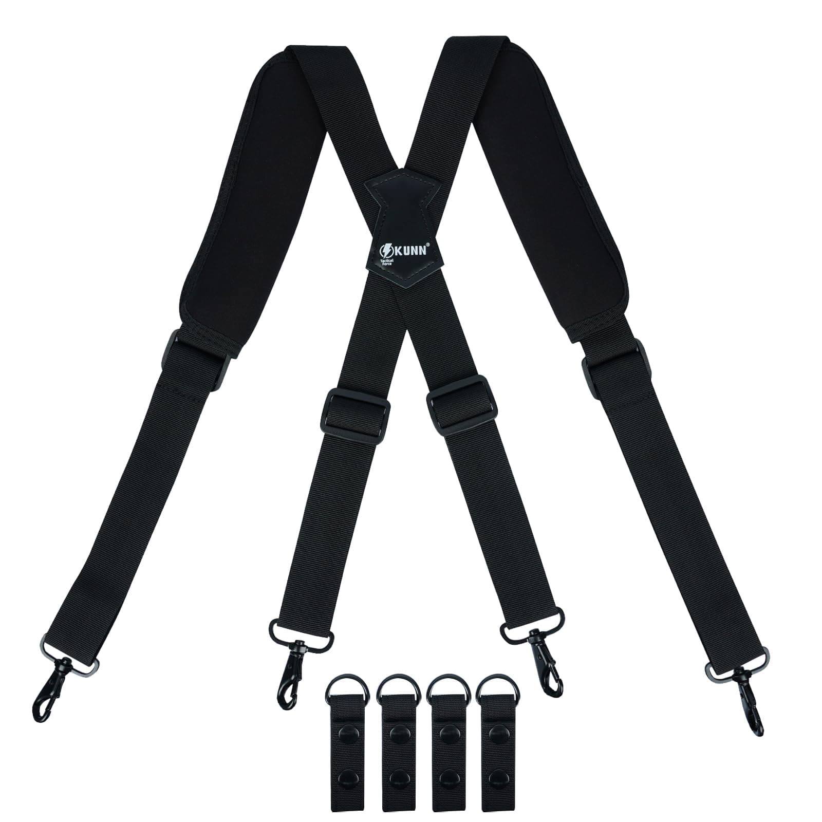 KUNN Tactical Duty Belt Suspenders with Metal Hook,Men Padded Police Harness for Duty Belt,Black
