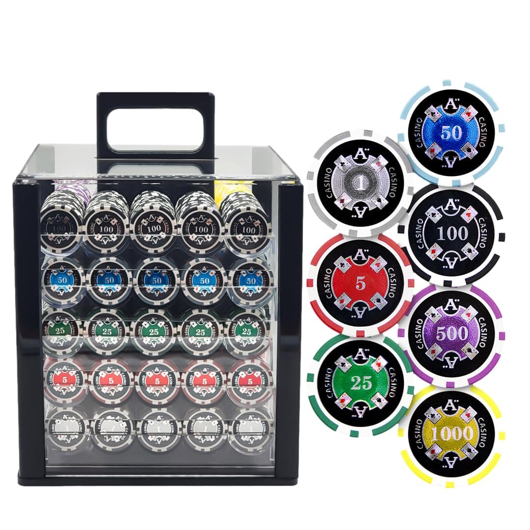 MRC Poker 1000pcs Ace Casino Laser Poker Chips Set with Acrylic Case Custom Build