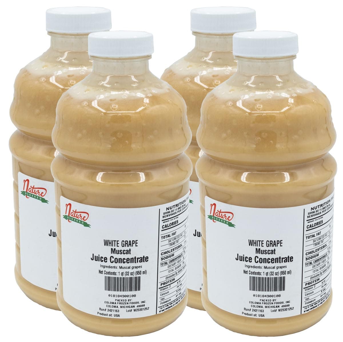 Nature Blessed 100% Pure Muscat White Grape Fruit Juice Concentrate - 4 Quarts (4/32 fl oz bottles), Especially good for Home Vintners, Home Brewers, Smoothies, a Refreshing Drink or Making Jelly
