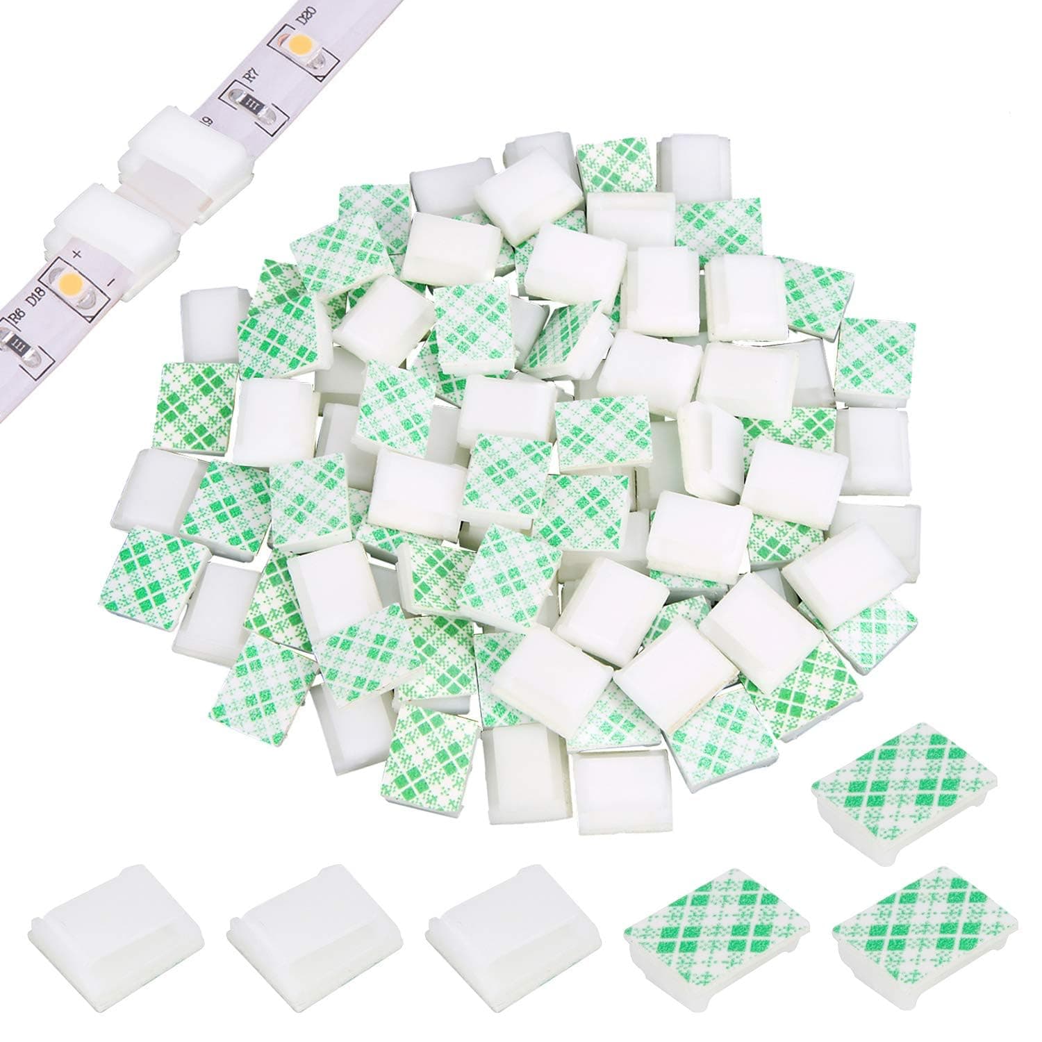 80 PCS Light Strip Mounting Clips White Self Adhesive Led Light Fasteners Mounting Holder Cable Clamp Organizer for 10mm Light Strip (10 mm)