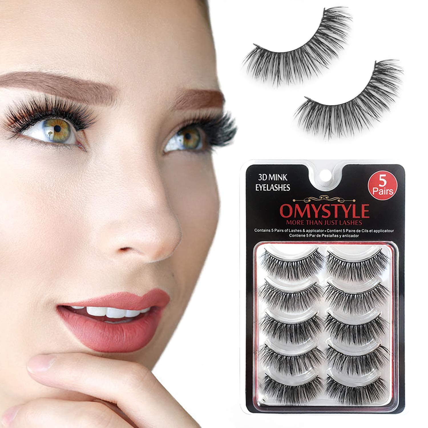 3D Faux Fur Mink Eyelashes Natural Long Make up Messy Flirty Fake Lashes Curly Lightweight False Eyelashes for Women 5 Pairs/Box