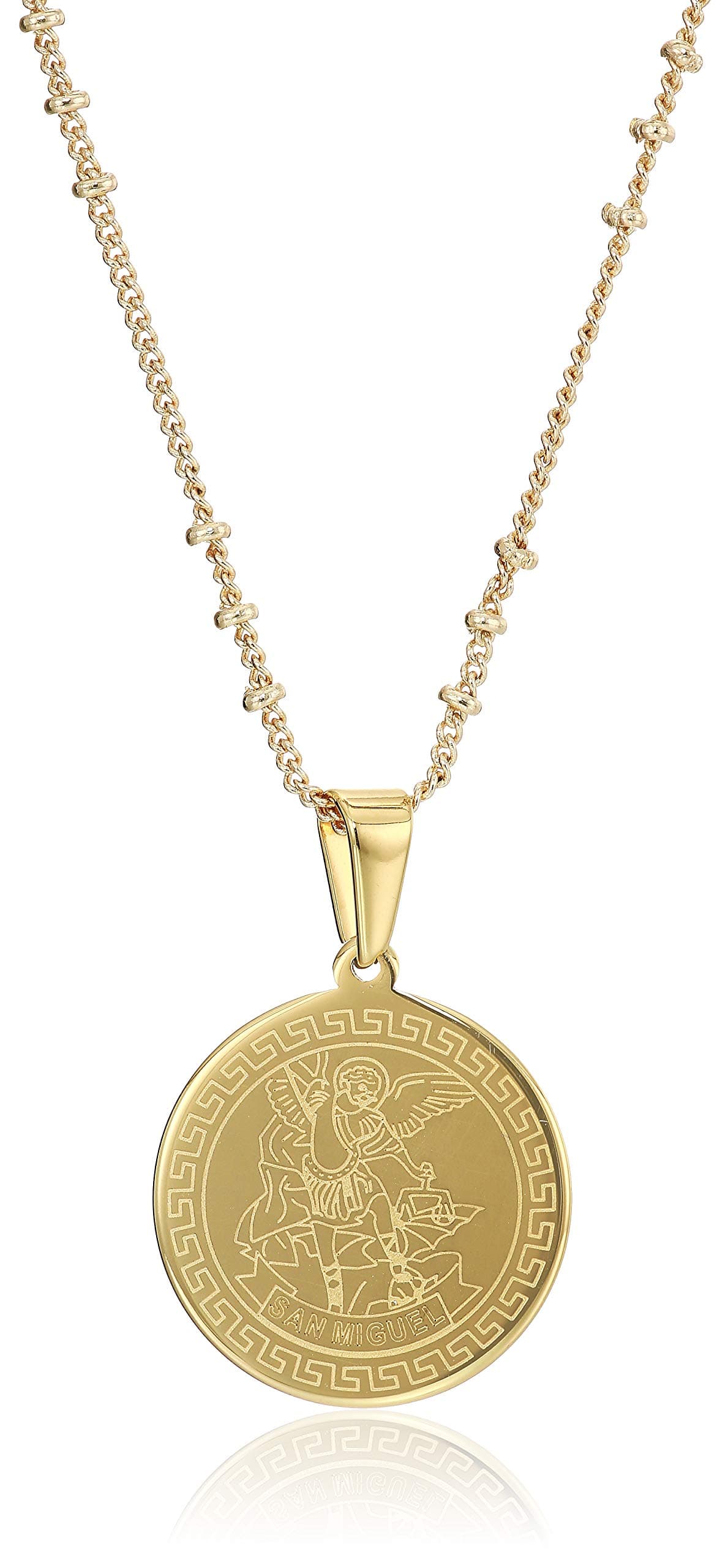 Saint Michael Archangel Necklace 18 Inches Stainless Steel 18K Gold Plated Pendant