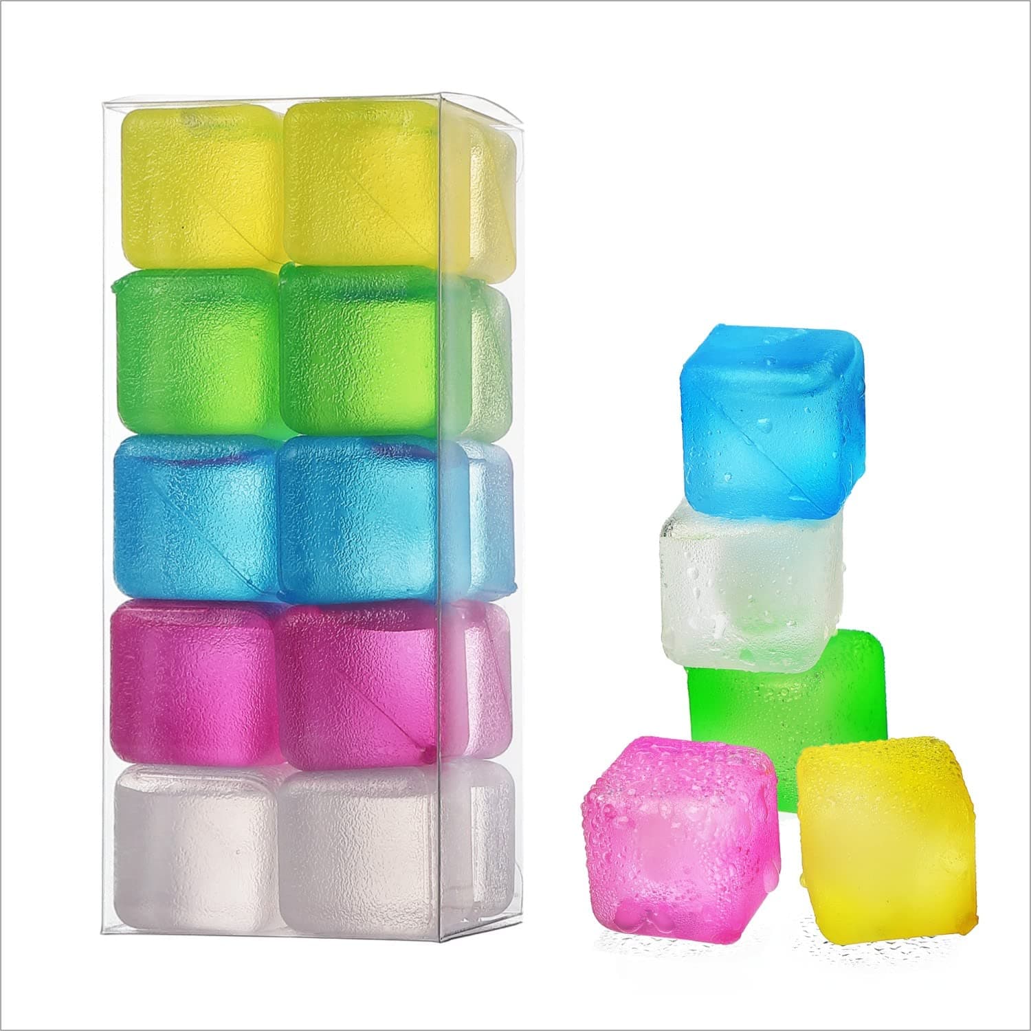 Reusable Ice Cube for Drinks - Multi-Color Plastic Ice Cubes to Keep Drinks Cool Longer (20 Packs)
