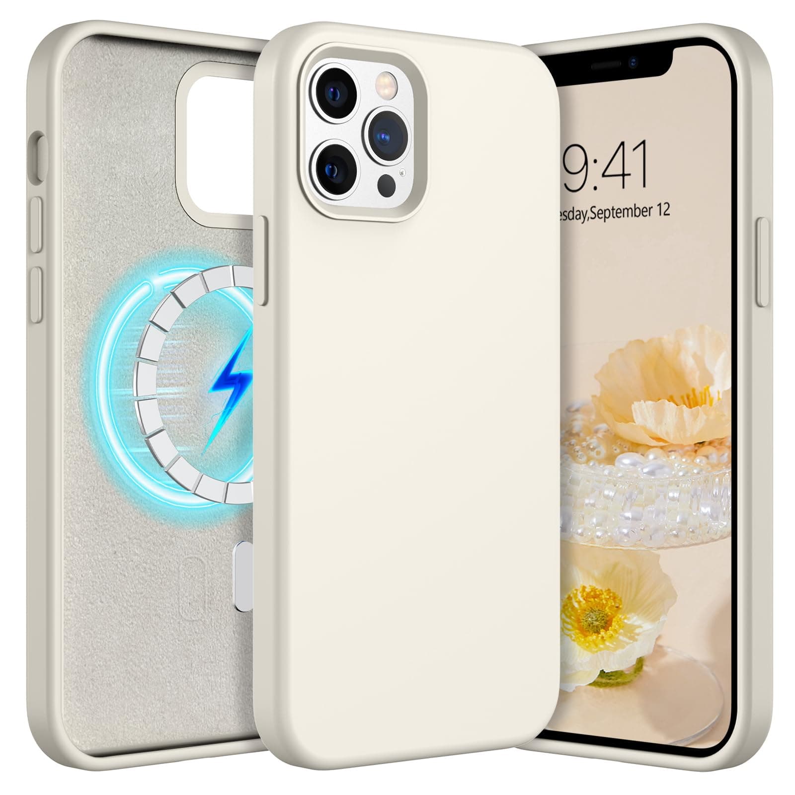 DUEDUE for iPhone 12/iPhone 12 Pro Magnetic Silicone Case, [Compatible with Magsafe] Shockproof Protection, Scratch-Resistant, Slim Thin Phone Case for iPhone 12 / for iPhone 12 Pro 6.1'', Beige