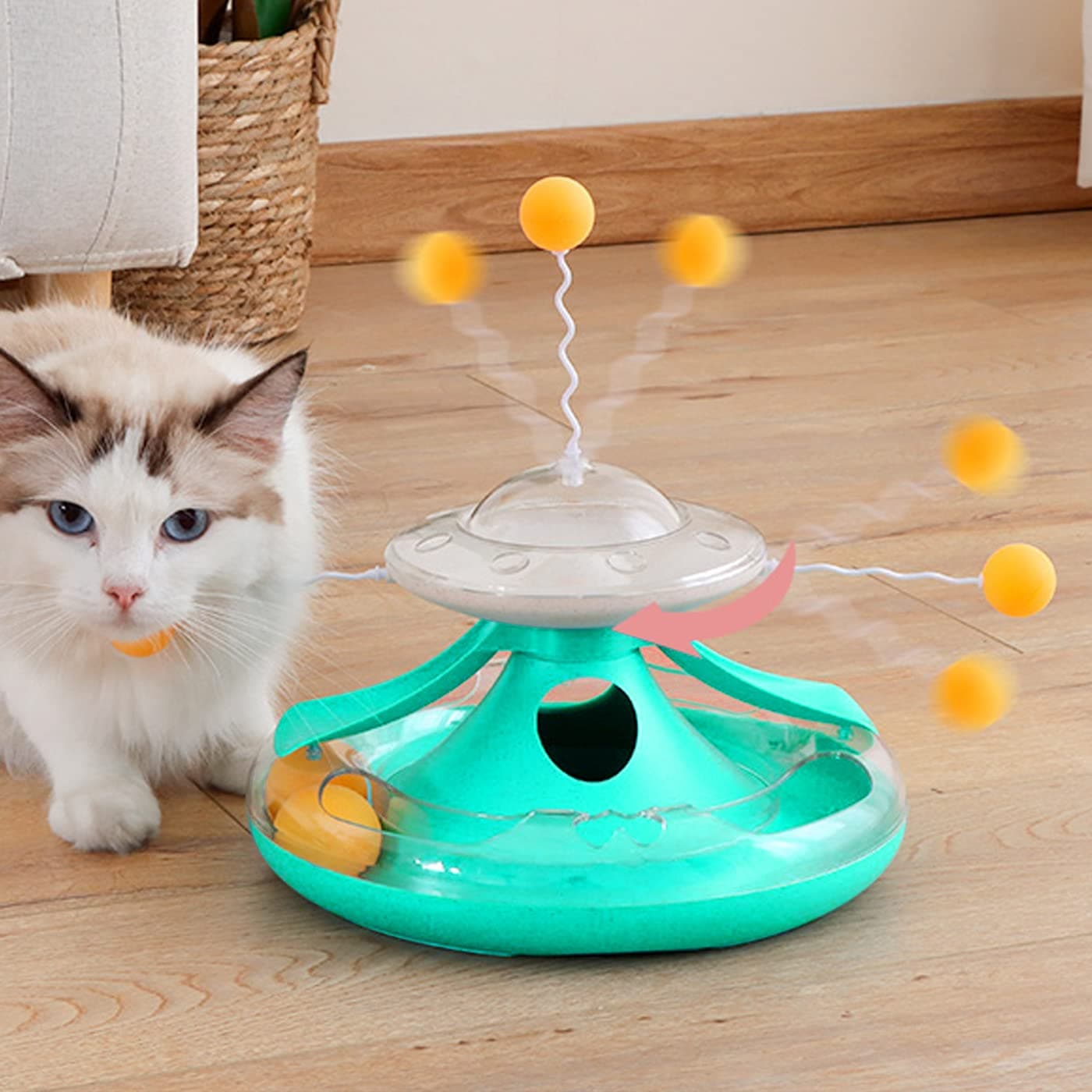 Okbuynow Cat Turntable Trackball Toy Pet Leaking Food Windmill With Funny Sticks Balls Food Dispenser For Kitten Puppies Pets Interactive Play, Green
