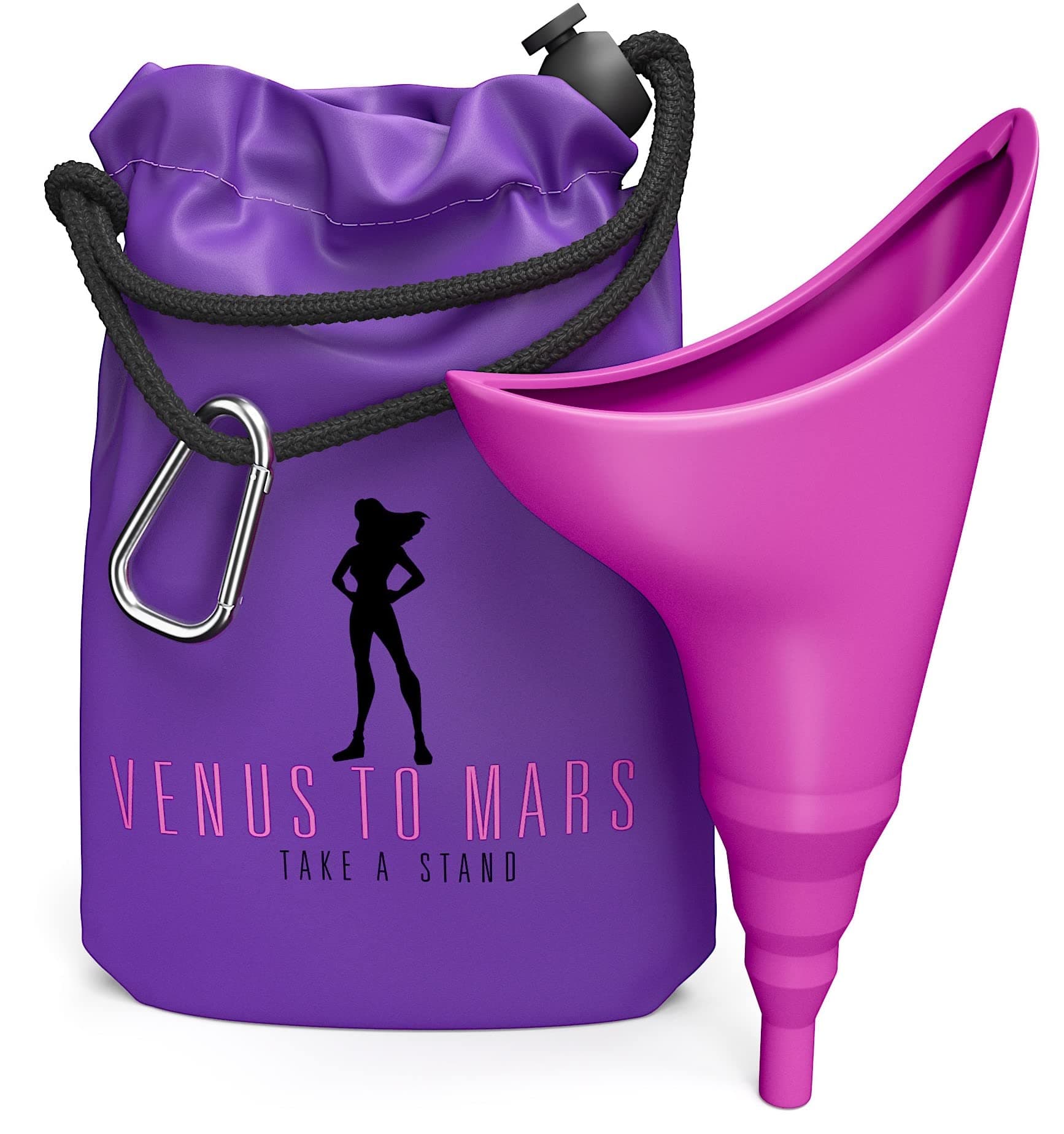 VENUS TO MARS Silicone Female Urination Device – Portable Female Urinal Lets You Pee Standing Up – Reusable Womens Pee Funnel for Travel, Festivals, Camping, Outdoor Activities- Carry Bag Included.