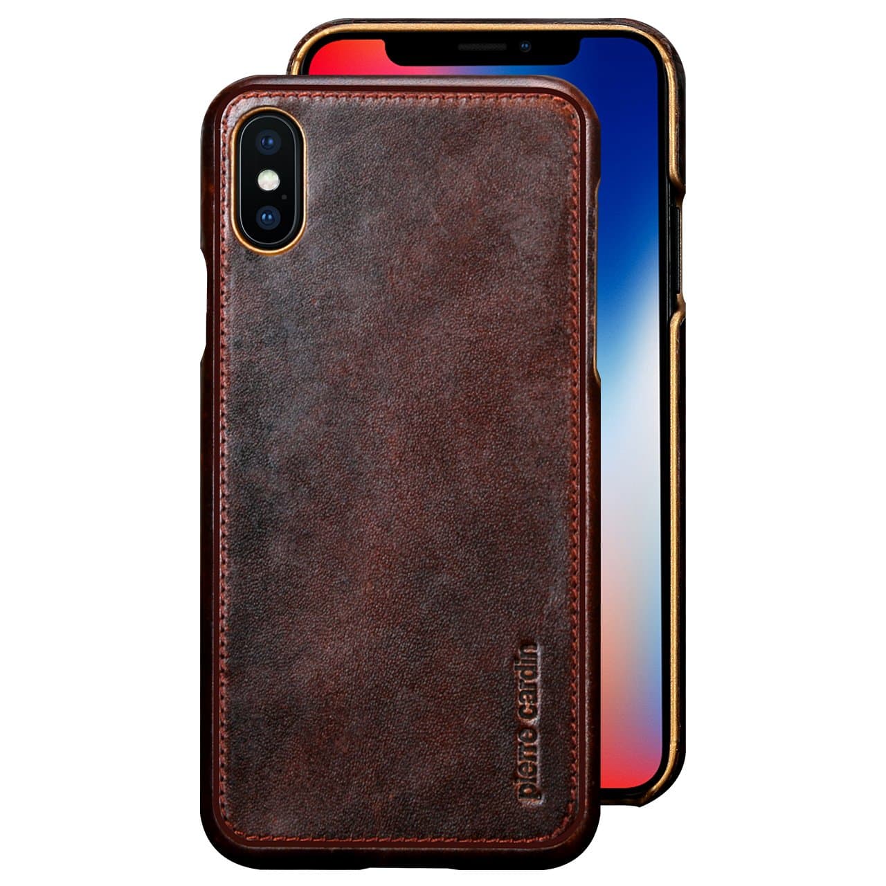 iPhone X Leather Case, Pierre Cardin Premium Luxurious Classic Business Style Sofe Back Shell Cover for Apple iPhone 10 Coffe