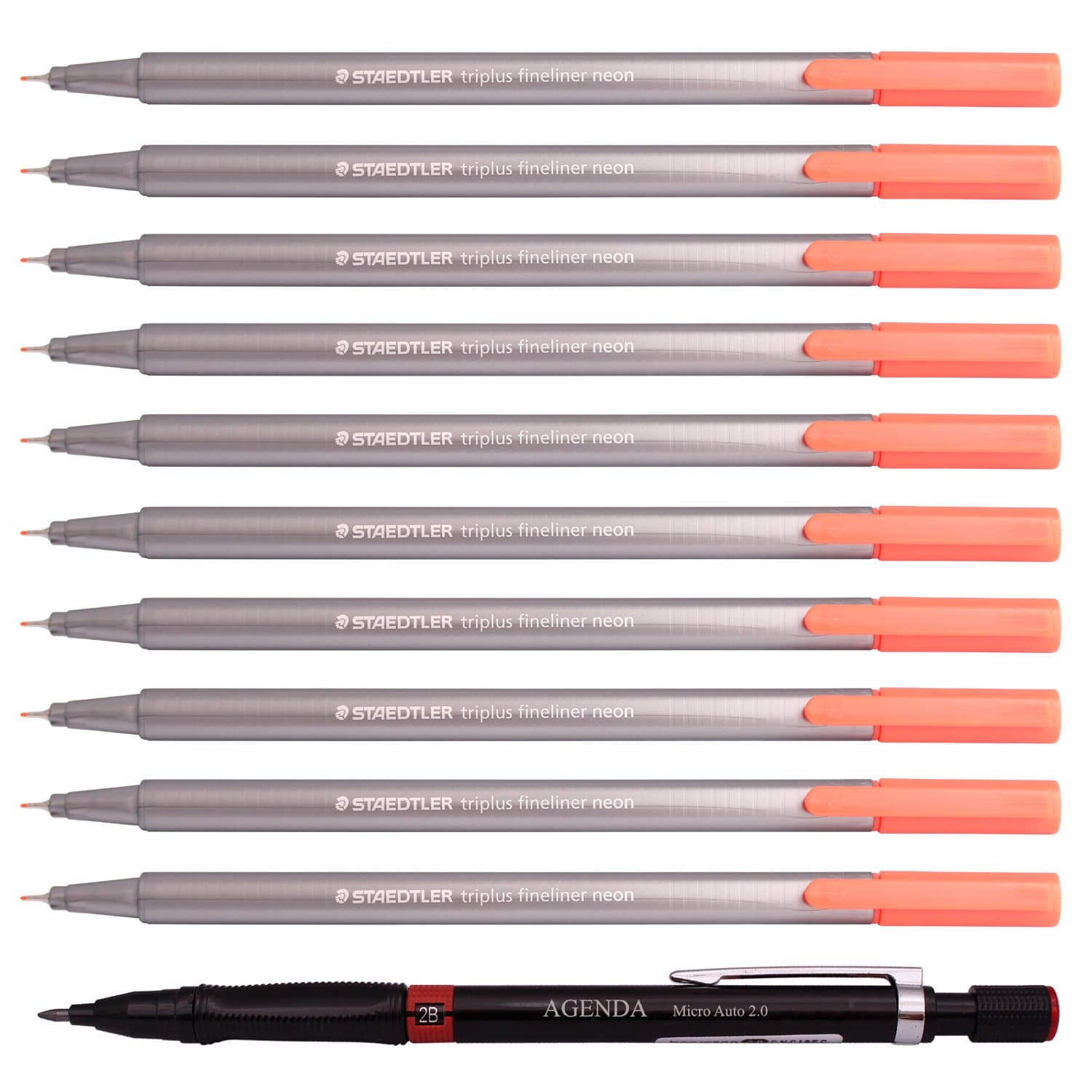 Staedtler Fineliner Pens, 0.3mm, Pack of 10 (Neon Red)