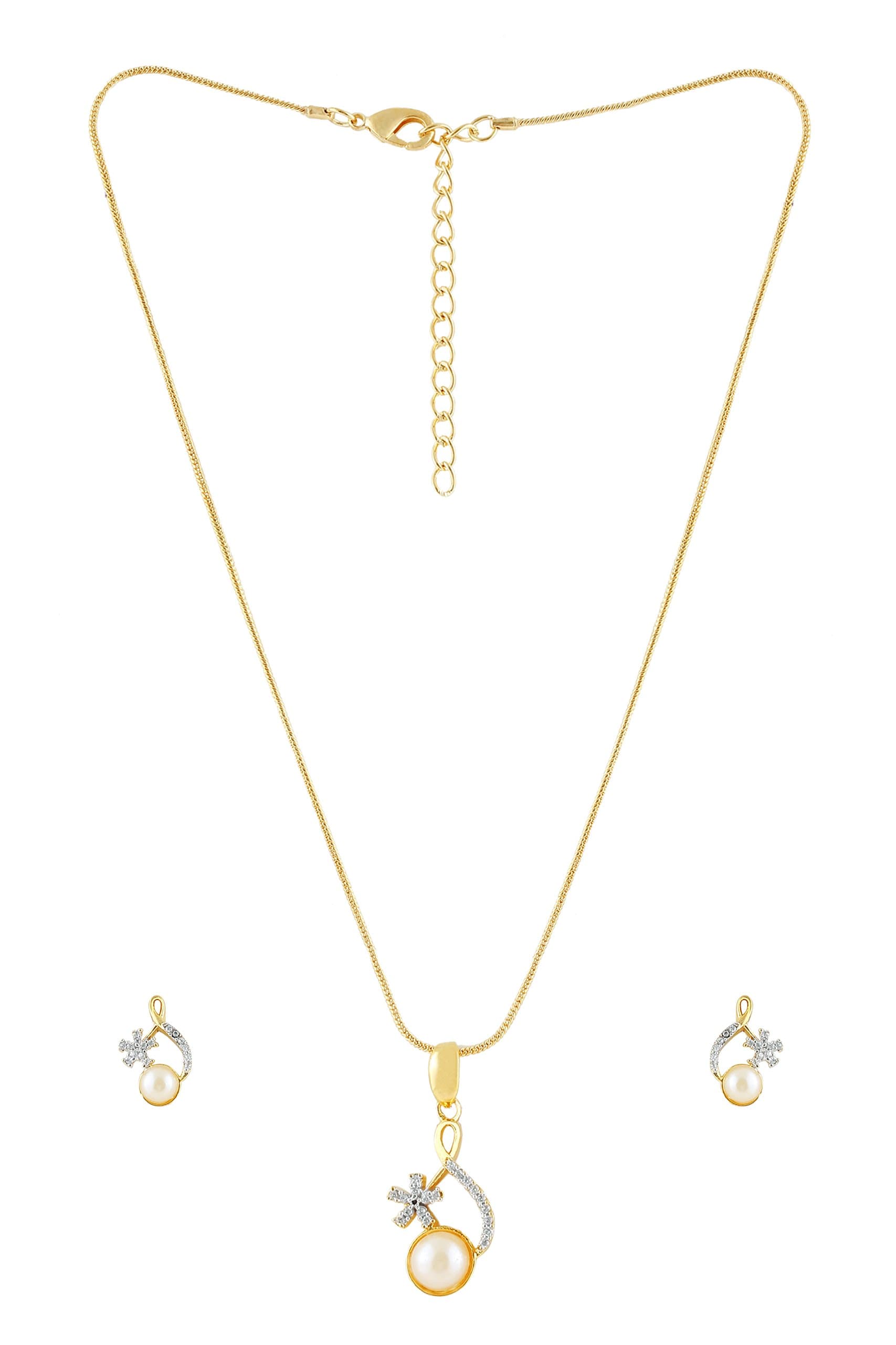 Women's Stuted Gold Pleated Pendant & Earing Set