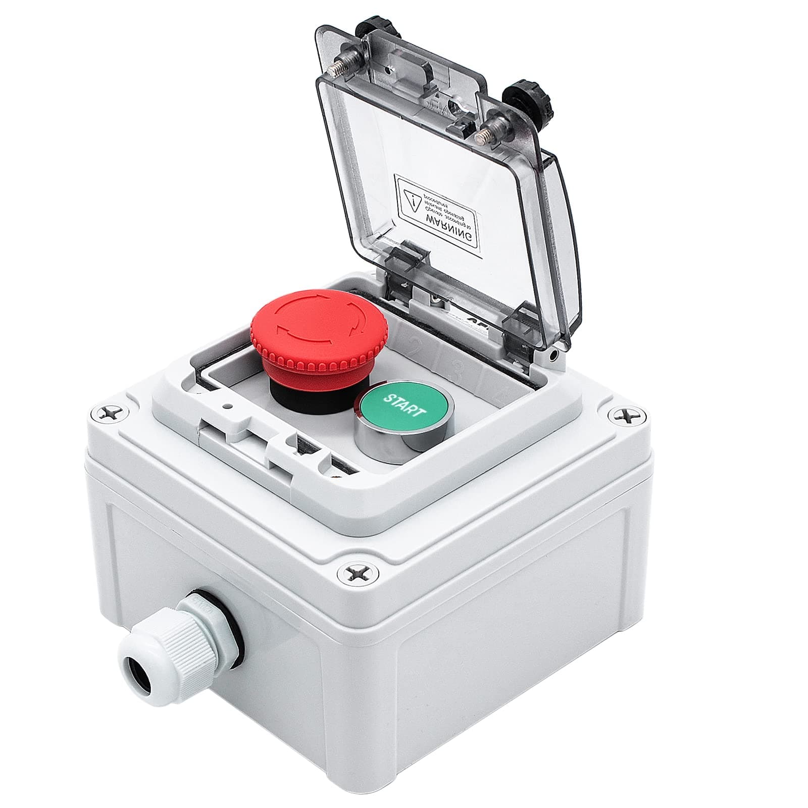 IP67 Outdoor Waterproof Box 2 Push Button (Letter) Emergency Stop Button Momentary Push Button Button with Protective Cover Anti-misoperation Switch(AC/DC 6A-110V/3A-240V/2.5A-380V)