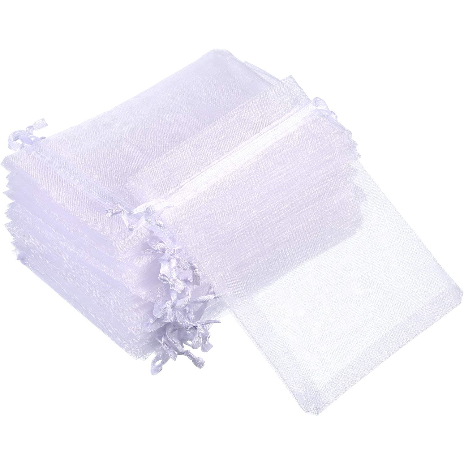 Organza Gift Bags Wedding Favour Bags Jewelry Pouches, Pack of 100 (4 x 4.72 Inch, White)