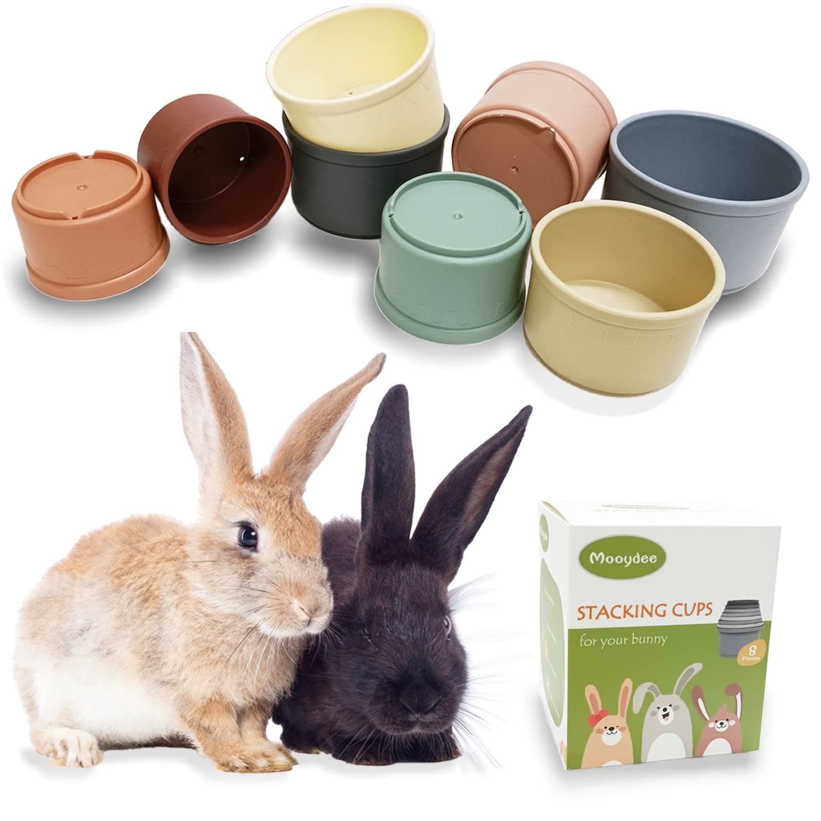 Mooydee8 Pcs Stacking Cups for Rabbits Reusable Multi-Colored Bunny Toys Rabbit Toys of Different Sizes, Safe Plastic Nesting Toys for Rabbits Bunny Small Animals Hiding Food and Playing