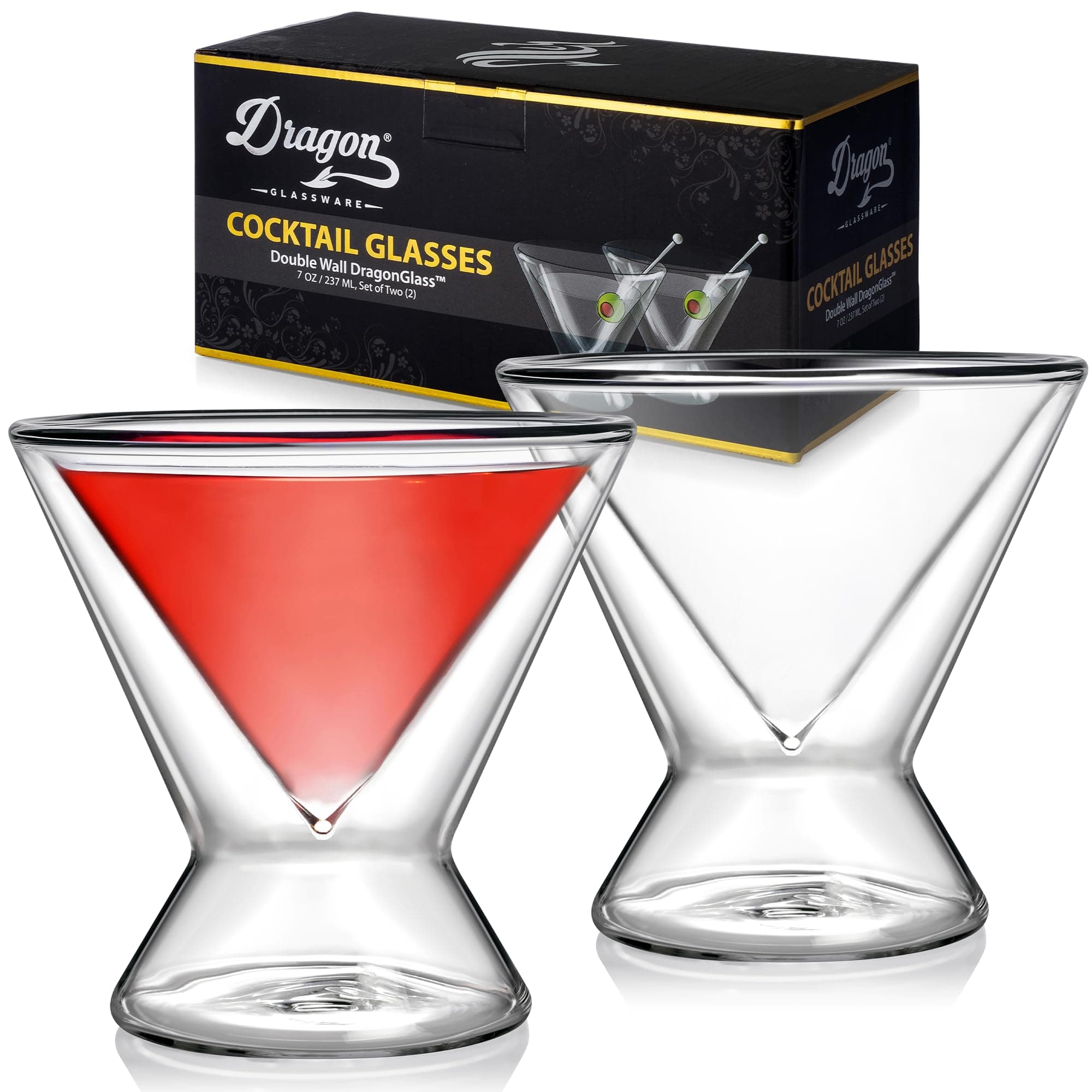Stemless Martini Glasses - 7 oz Clear Set of 2 - Double Wall Insulated Cocktail Glass Set - Unique and Fun Gift for Espresso Martini Lovers