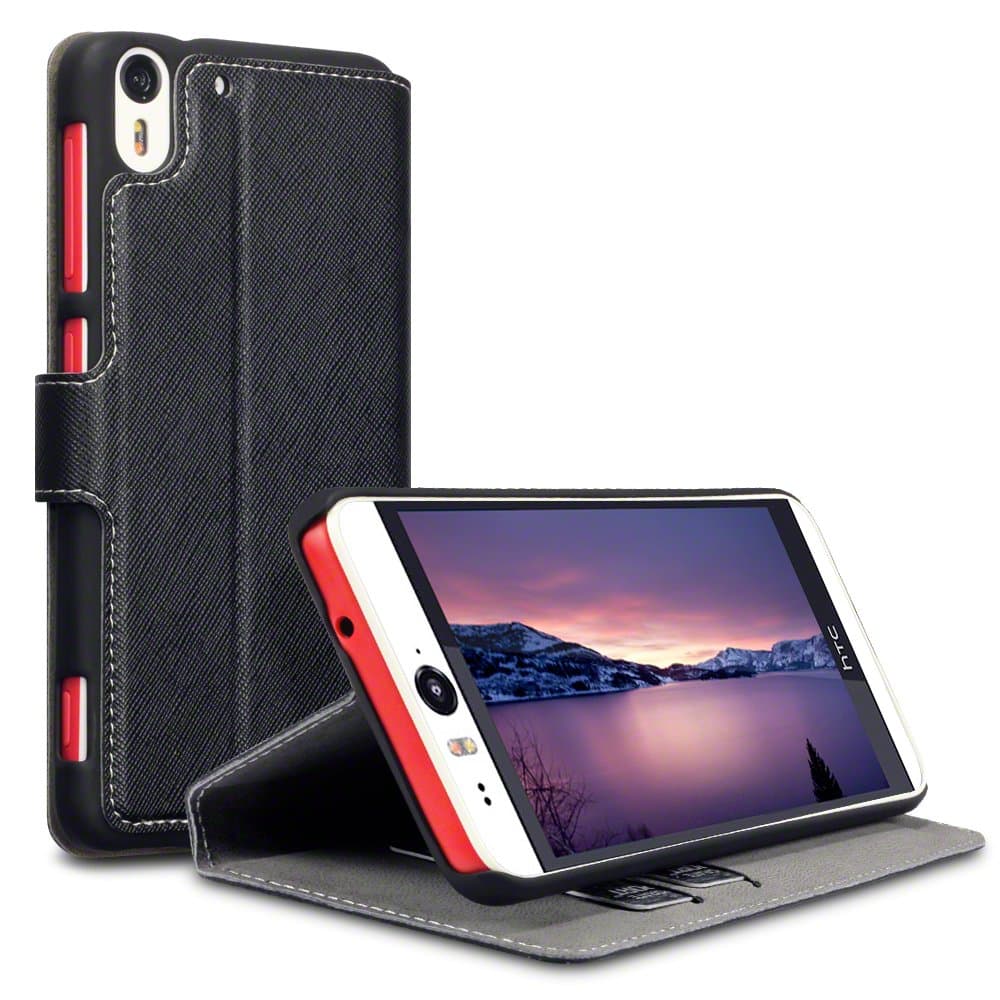 HTC Desire Eye Case, Terrapin [Stand Feature] [Ultra Low Profile] [Crosshatch] HTC Desire Eye Case Wallet [Black] Premium Wallet Case with STAND Flip Cover for HTC Desire Eye - Black