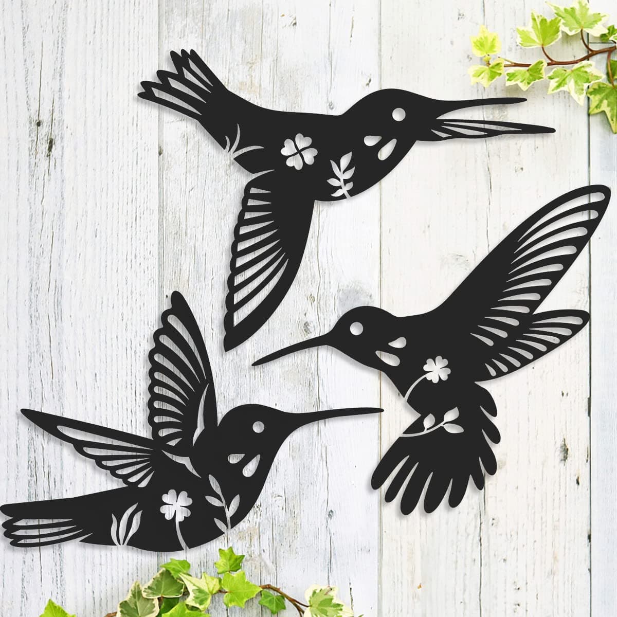 Daogtc Metal Hummingbird Wall Art Decor-Black Metal Wall Art,Bird Wall Sculpture for Home Kitchen Patio Bedroom Living Room Bathroom(3 Pack)