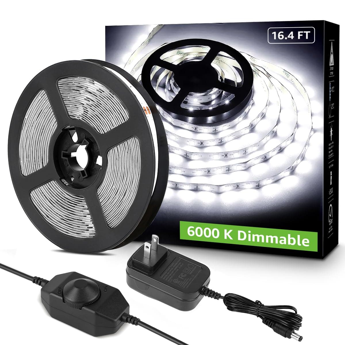 LED Strip Light White, 16.4ft Dimmable Vanity Lights, 6000K Super Bright LED Tape Lights, 300 LEDs 2835, Strong 3M Adhesive, Suitable for Home, Kitchen, Under Cabinet, Bedroom, Daylight White