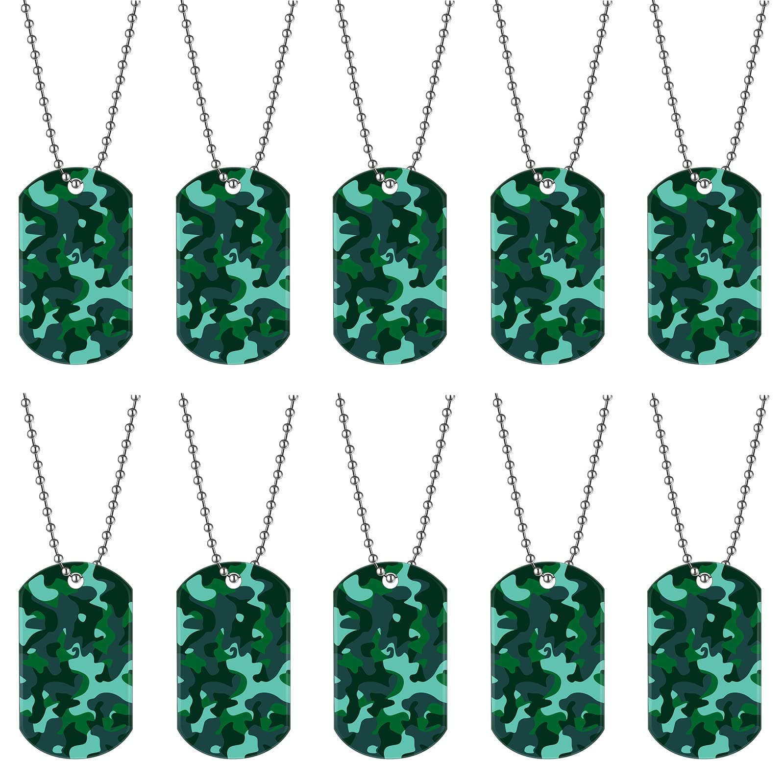 Saintrygo 48 Pcs Personalized Military Camouflage Dog Tag Acrylic Army Dog Tag for Engraving Camo Party Favor Gift Include 24 Camo Necklace with 24 Beaded Chain for DIY Craft(Green)