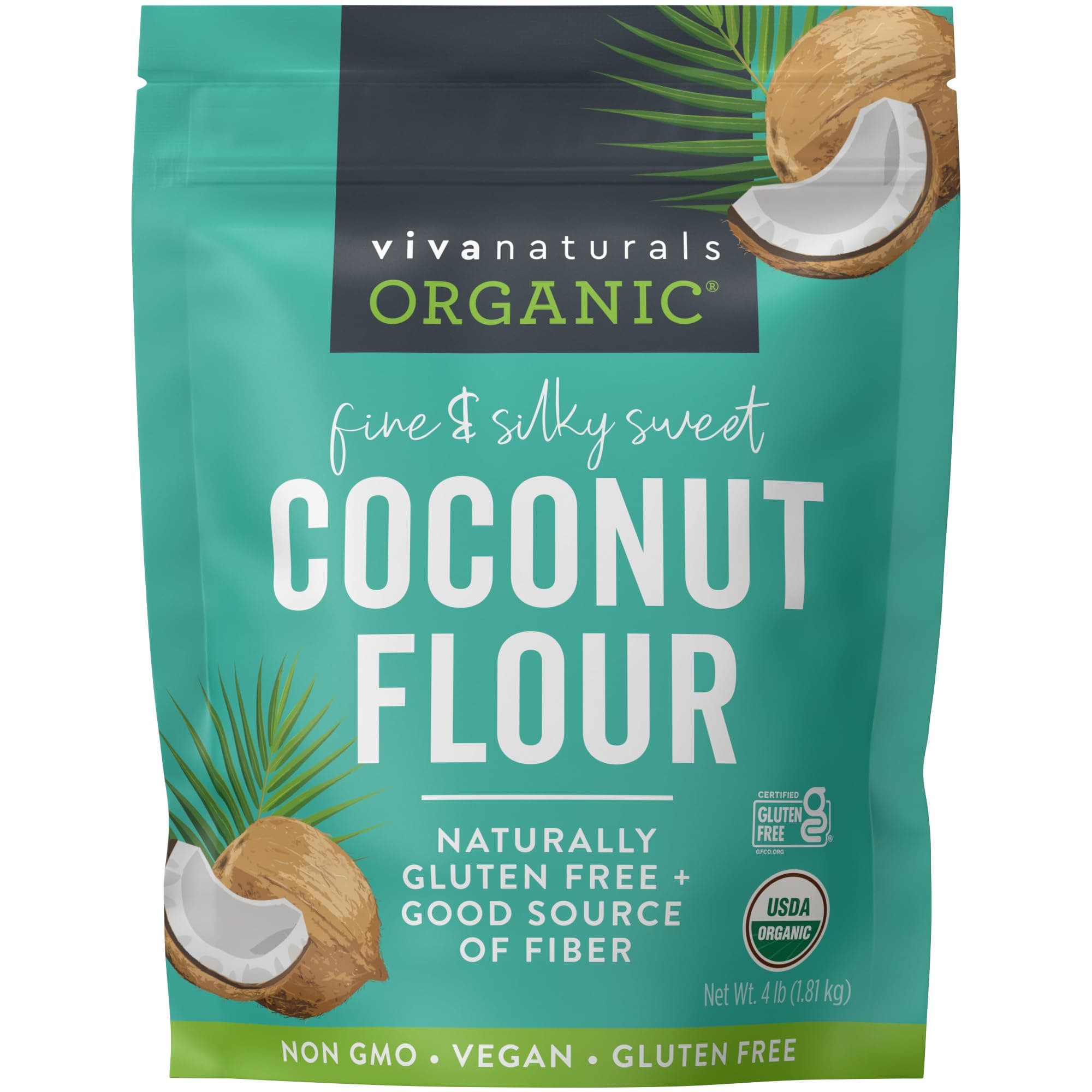 Viva Naturals Organic Coconut Flour (4 lbs) - Gluten Free Flour Substitute fo...