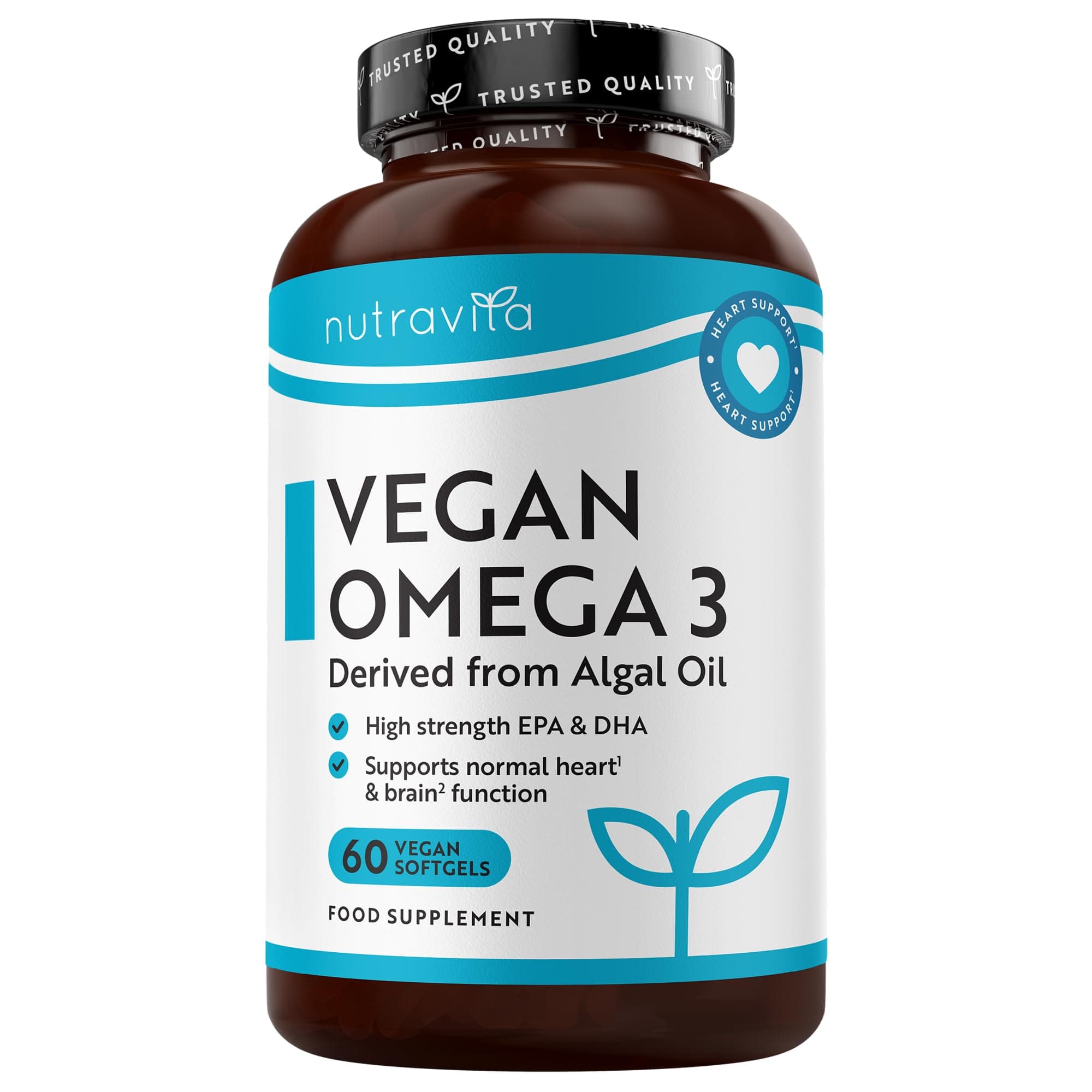 Nutravita Vegan High Strength Omega 3 2000mg Soft Gels - 600mg DHA & 300mg EPA per Serving - Plant-Based Omega 3 Softgels Derived from Sustainable Algal Oil - 60 Vegan Softgels - Made in The UK
