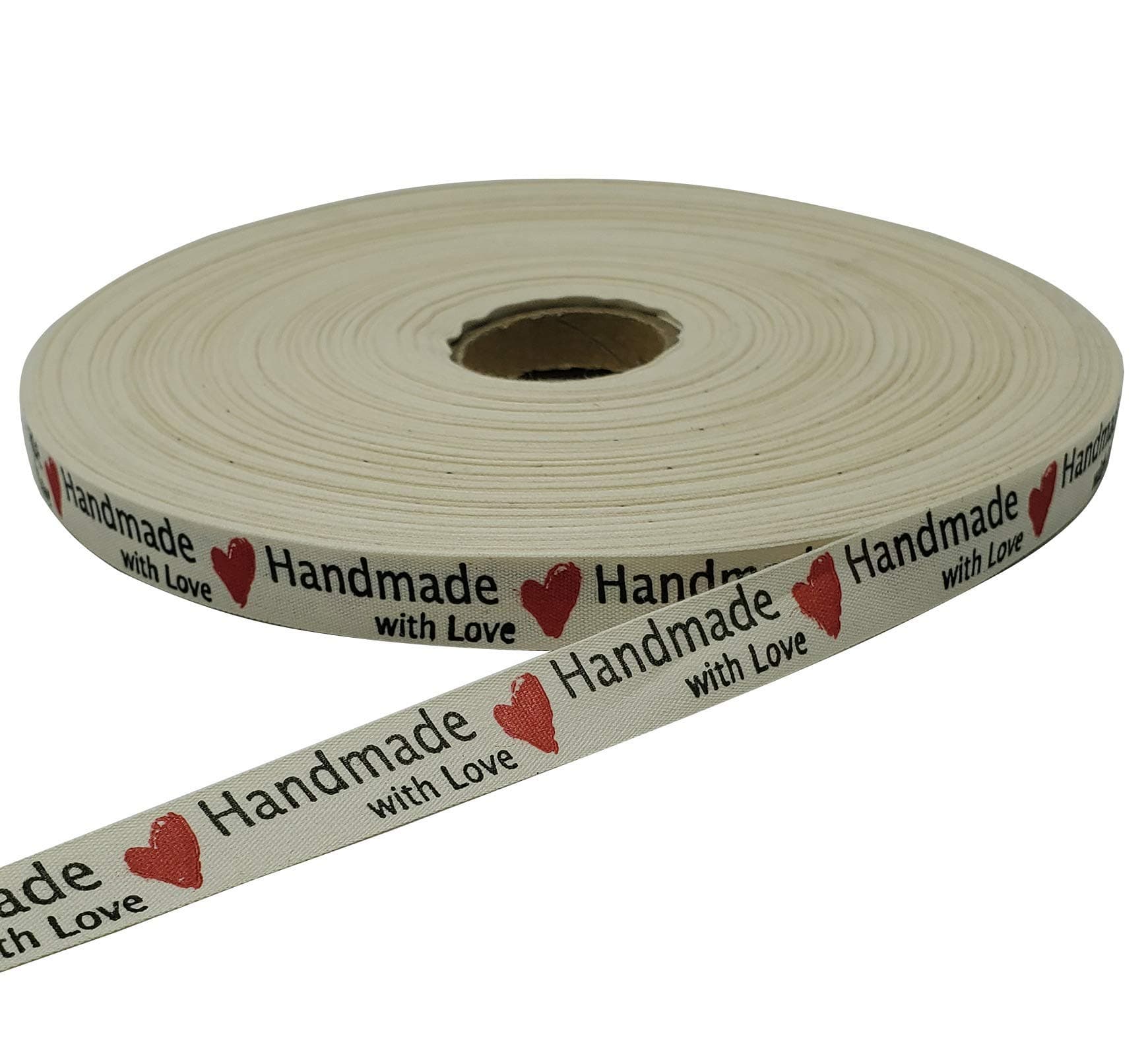 10 Yards Cotton Ribbon 5/8 inch Wewing Ribbon Embroidered Labels Red Heart Gift Present Package Supply Clothing Label (Handmade Heart)