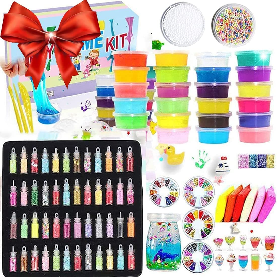 Slime Kit, Slime Kit for Girls Boys 24 Colors 108 Pack Slime Supplies Included Air Dry Clay&Glitters Bottle Beads and More Accessories Toys for Age 3 4 5 Year olds Kids ( (Style A)