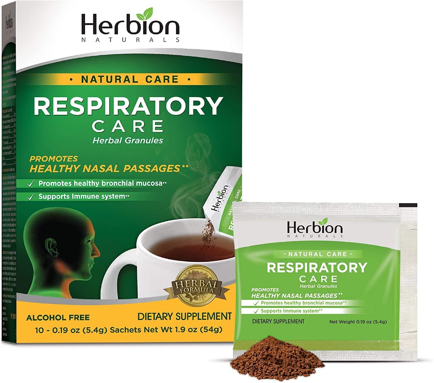 HERBION Naturals Respiratory Care Herbal Granules, Natural Mint Flavor, Soothing Hot Drink, Promotes Respiratory Health & Seasonal Wellness, 10 Count (Pack of 1)